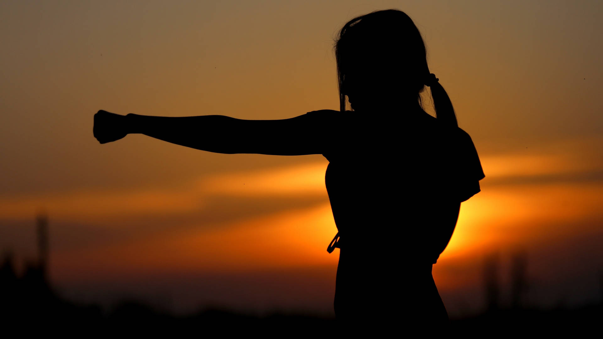 Woman Silhouette Doing Boxing Exercise Background