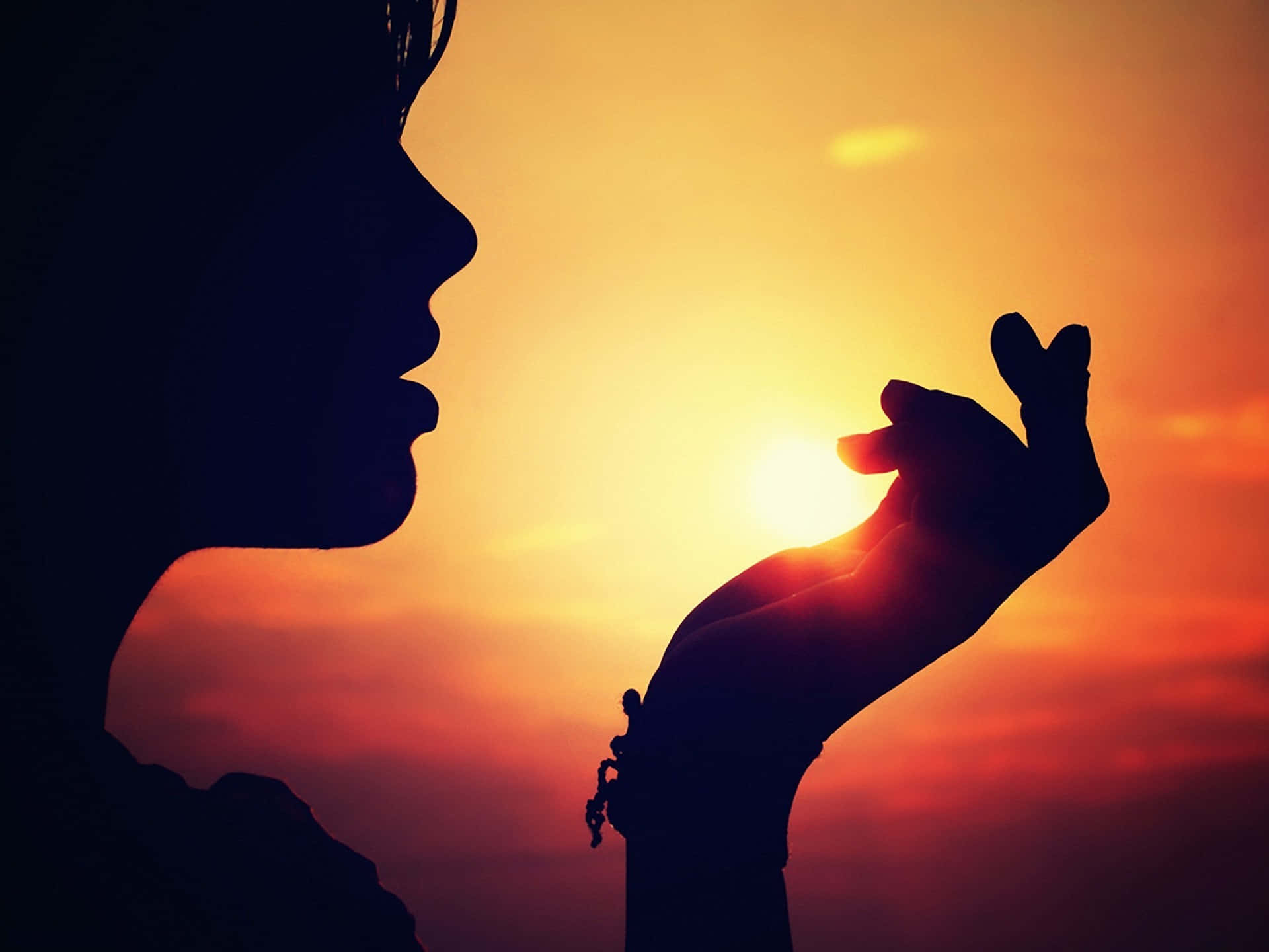 Woman Silhouette Profile At Sunset