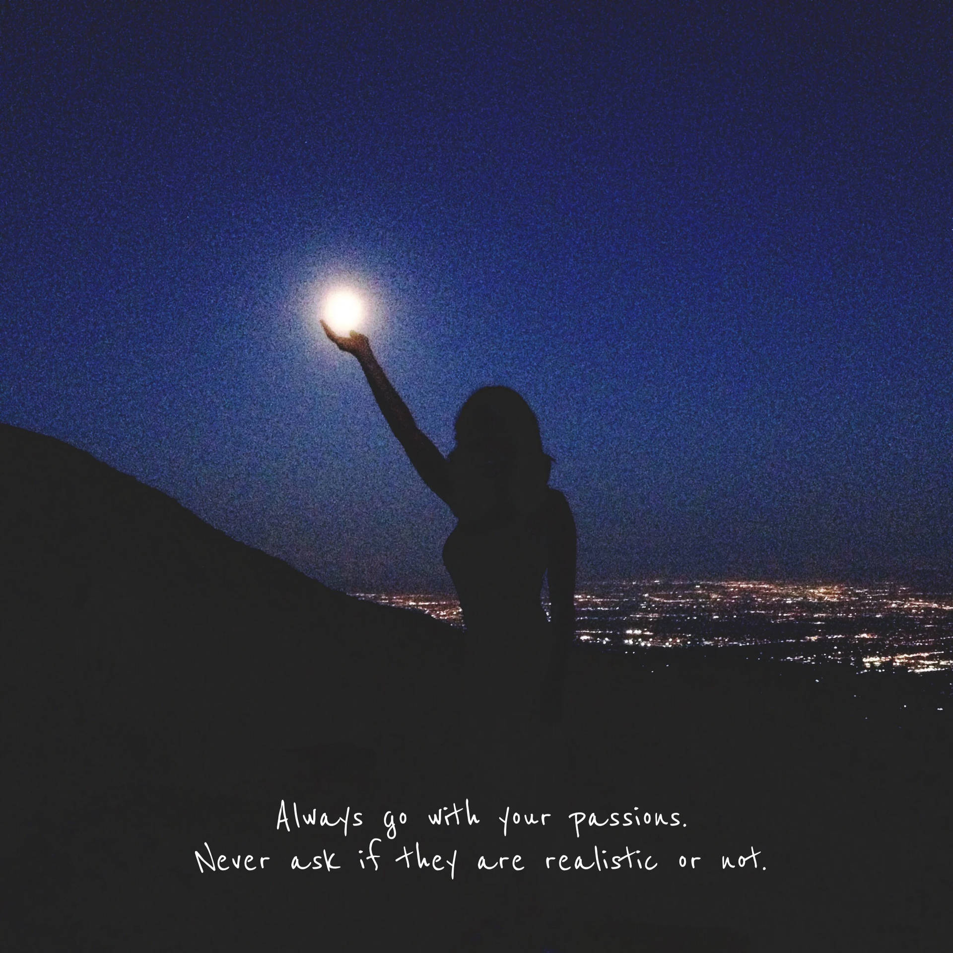 Woman Silhouette With Moon Quotes Background