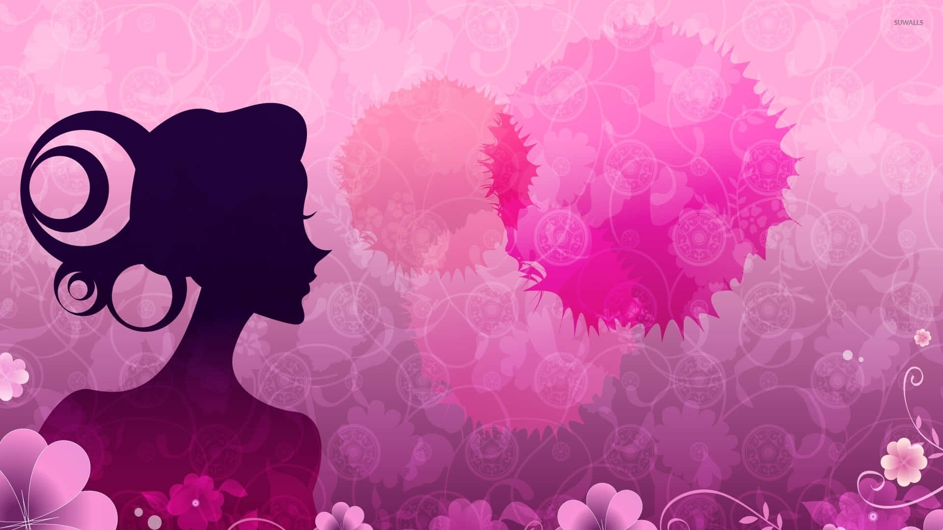 Woman Silhouette With Pink Background