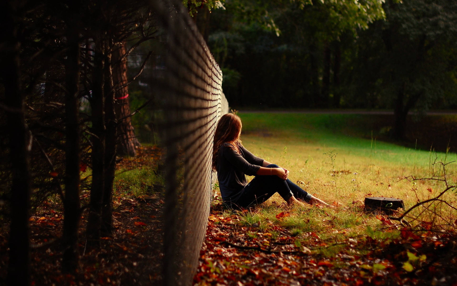 Woman Sitting Alone Phone Background