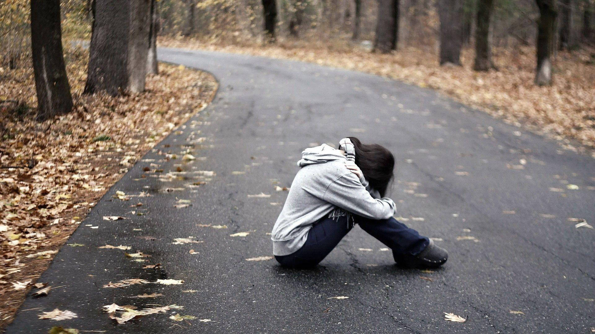 Woman Sitting Road Broken Heart 4k Background