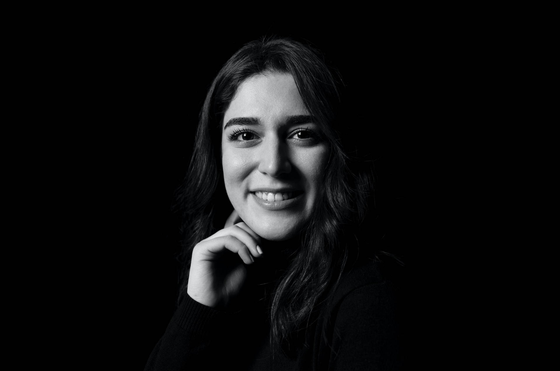 Woman Smiling Headshot Black And White Portrait Background