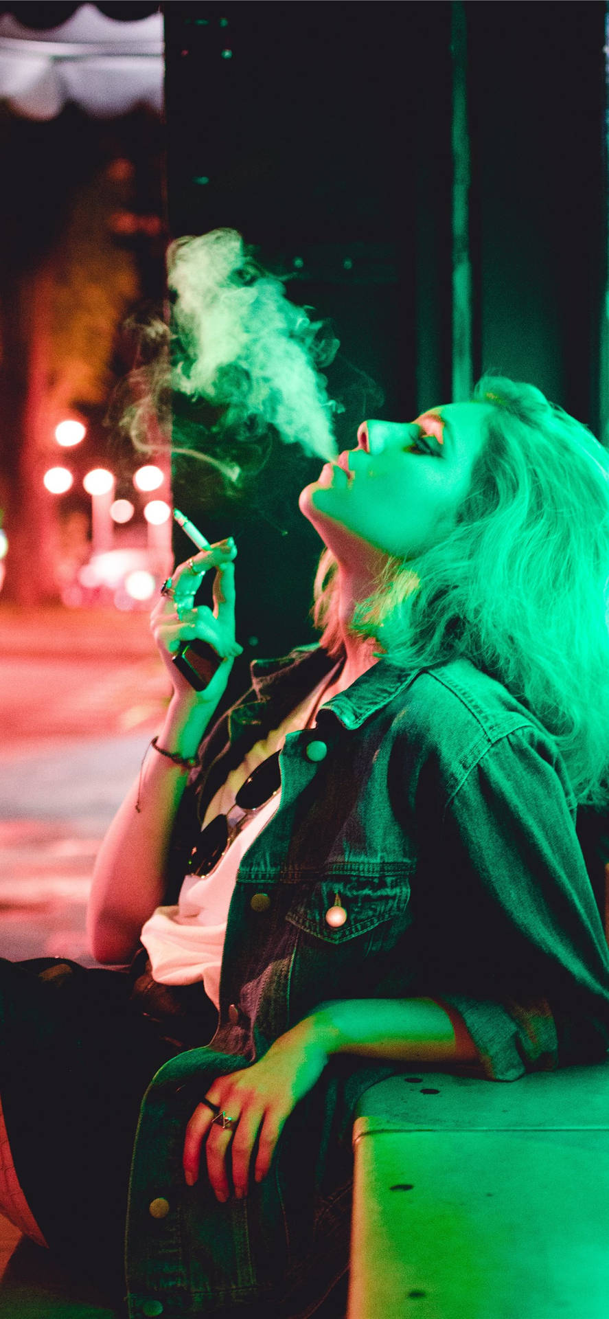 Woman Smoking Dark Neon Iphone