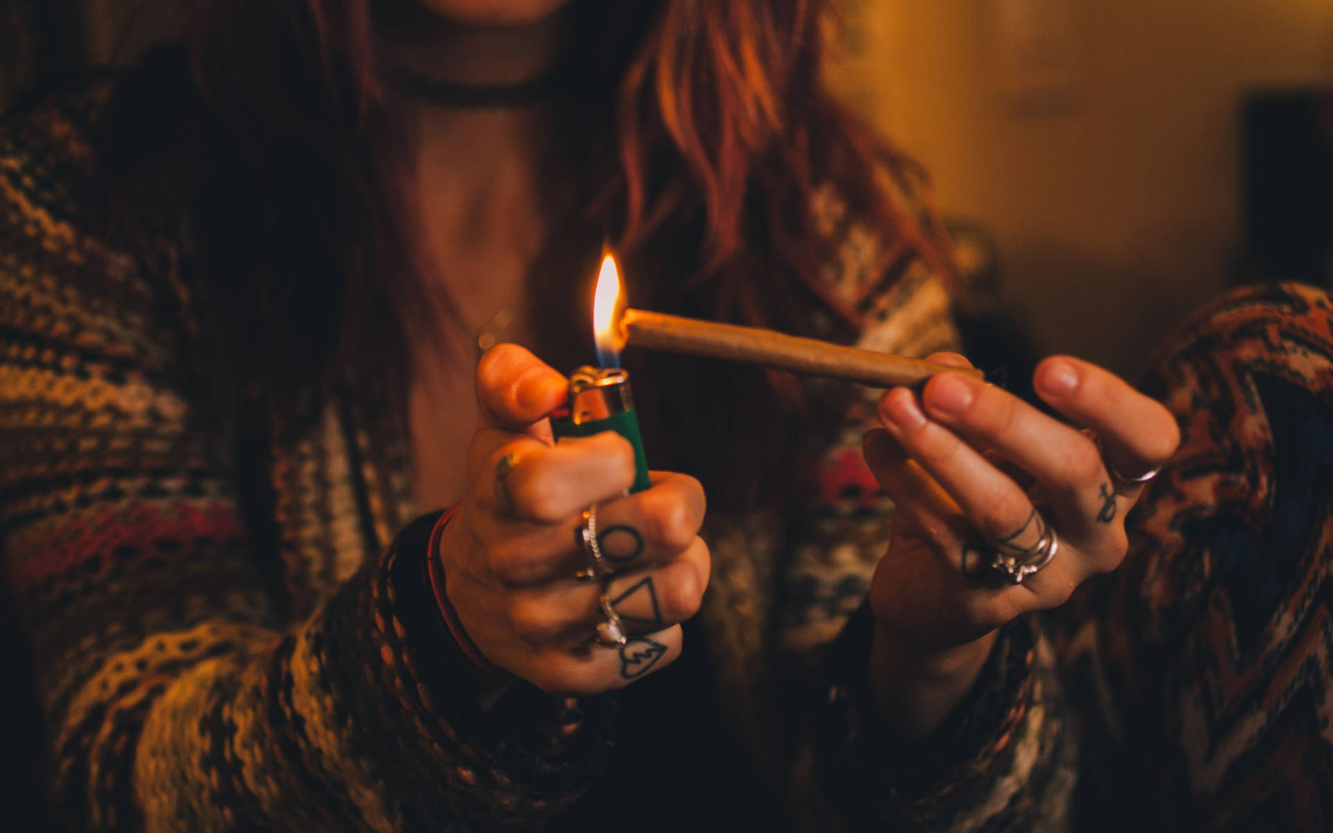 Woman Smoking Weed In Autumn Background