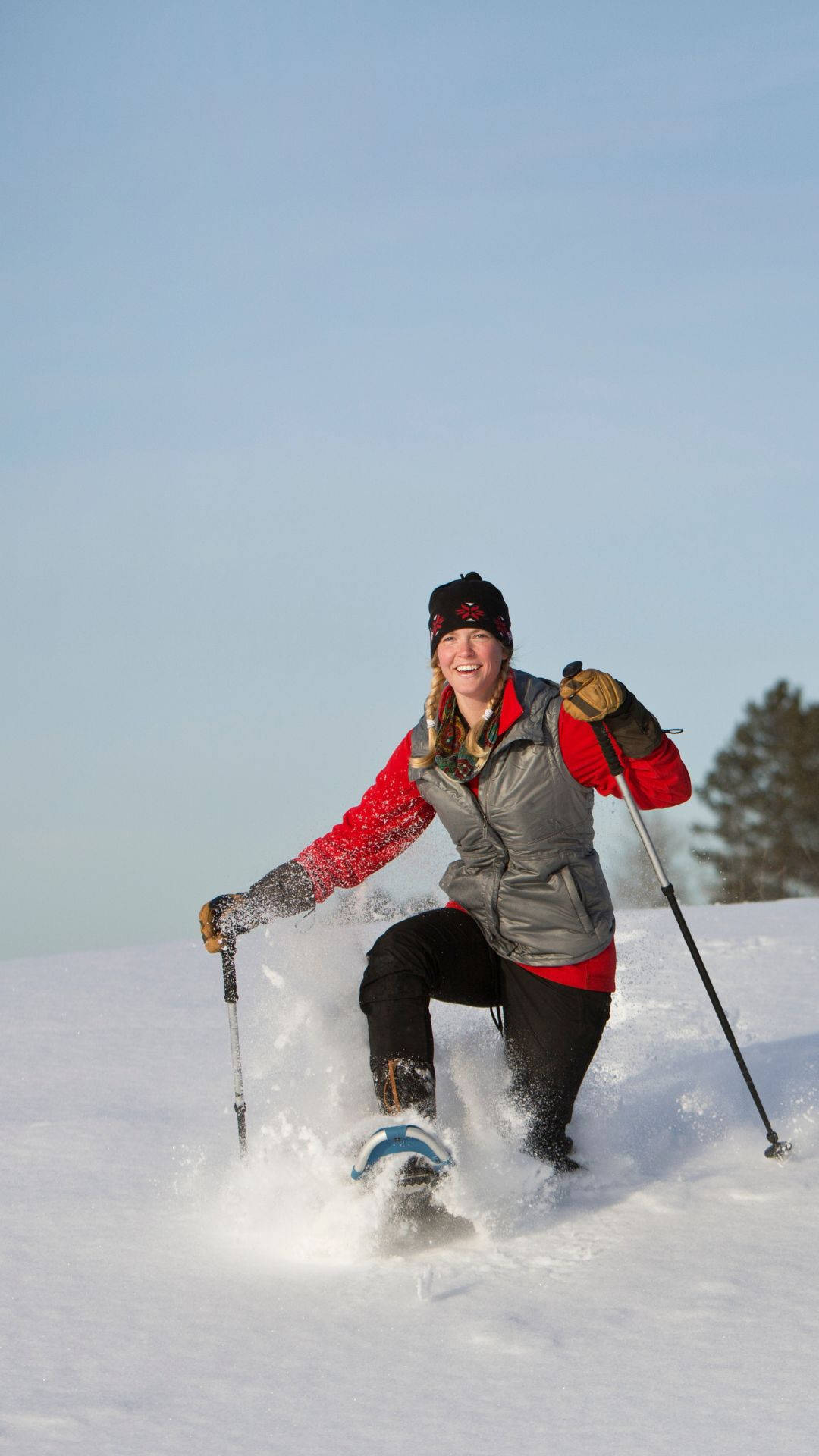 Woman Snowshoeing Portrait Background