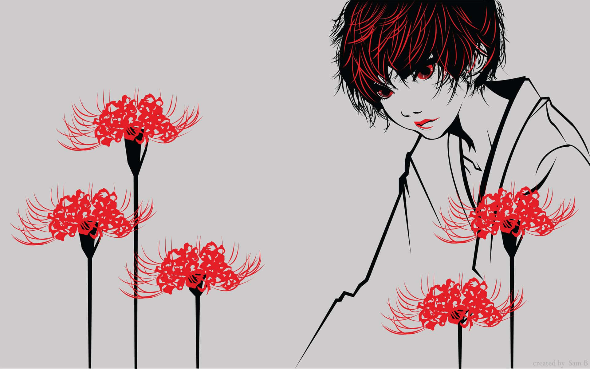 Woman Staring At Tokyo Ghoul Flower Background