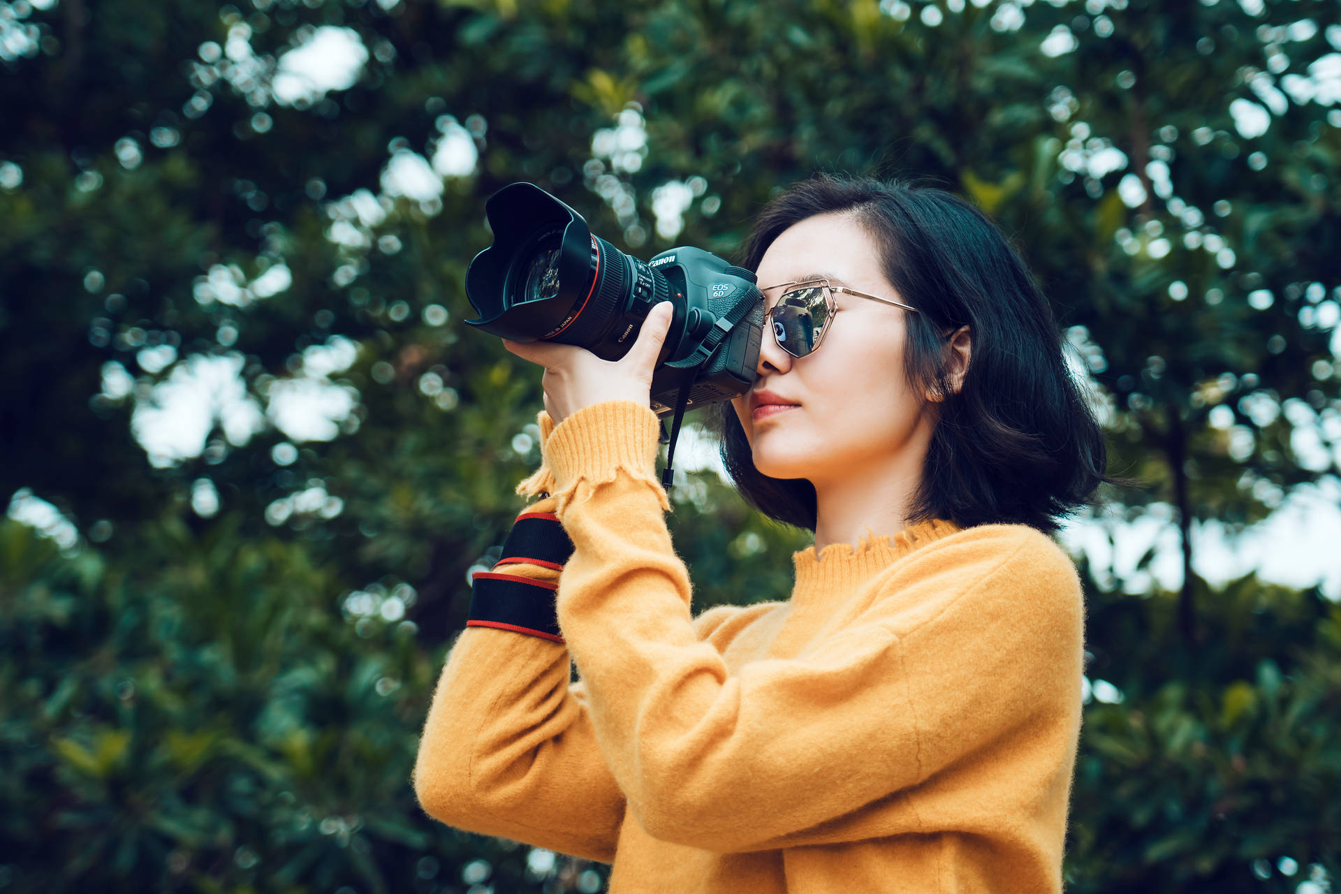 Woman Taking Photo Of Nature Photography Background