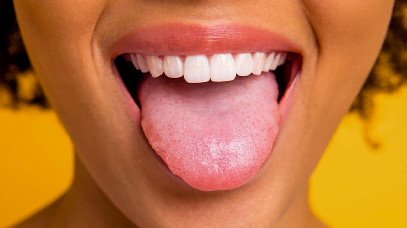Woman Tongue Out Showing Teeth Background