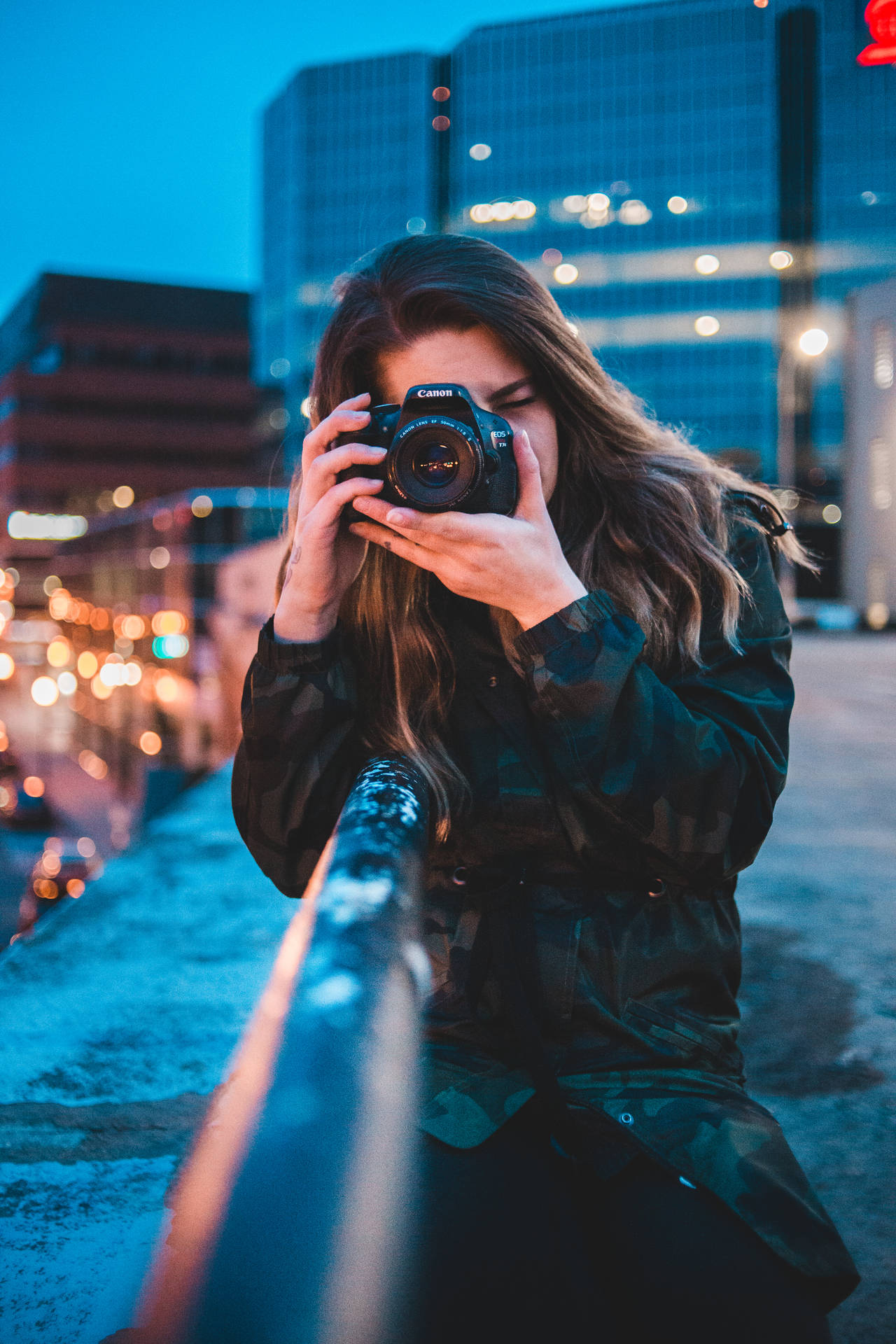 Woman Using Camera Photo Background
