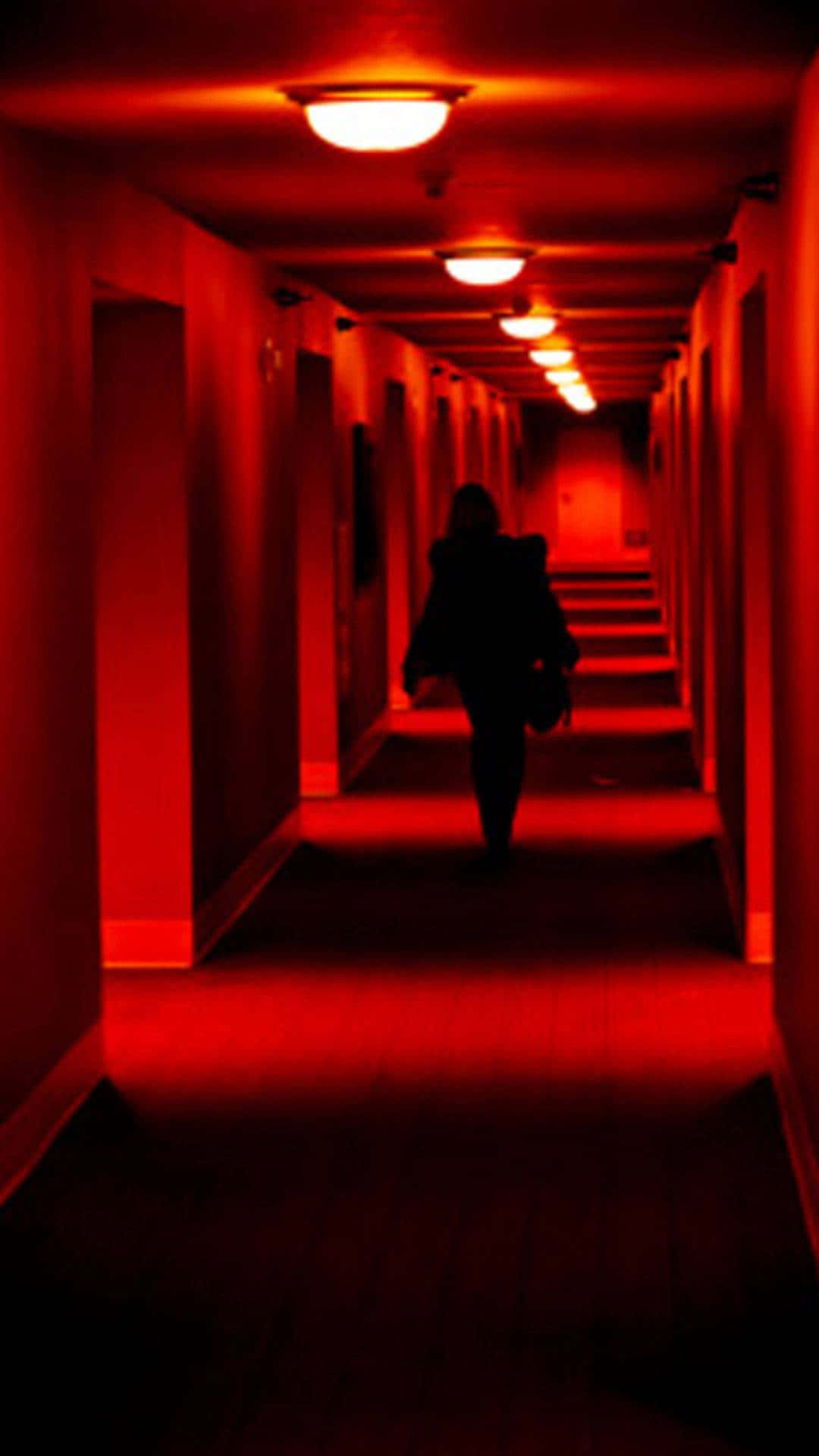 Woman Walking In A Hall Dark Red Aesthetic