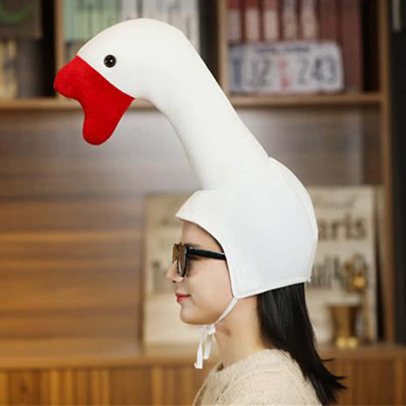 Woman Wearing Funny Goose Hat Background