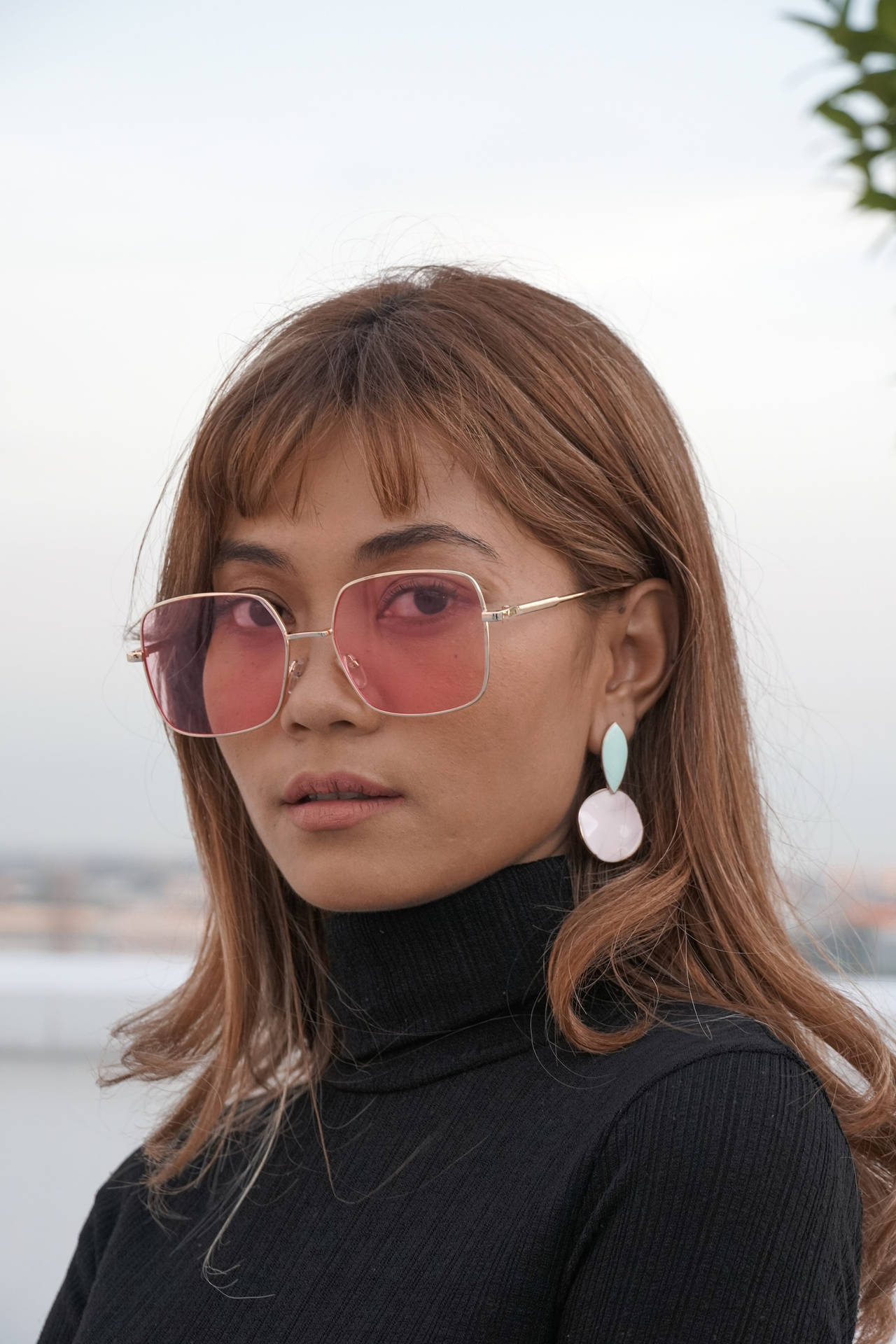 Woman Wearing Pink Sunglasses Headshot