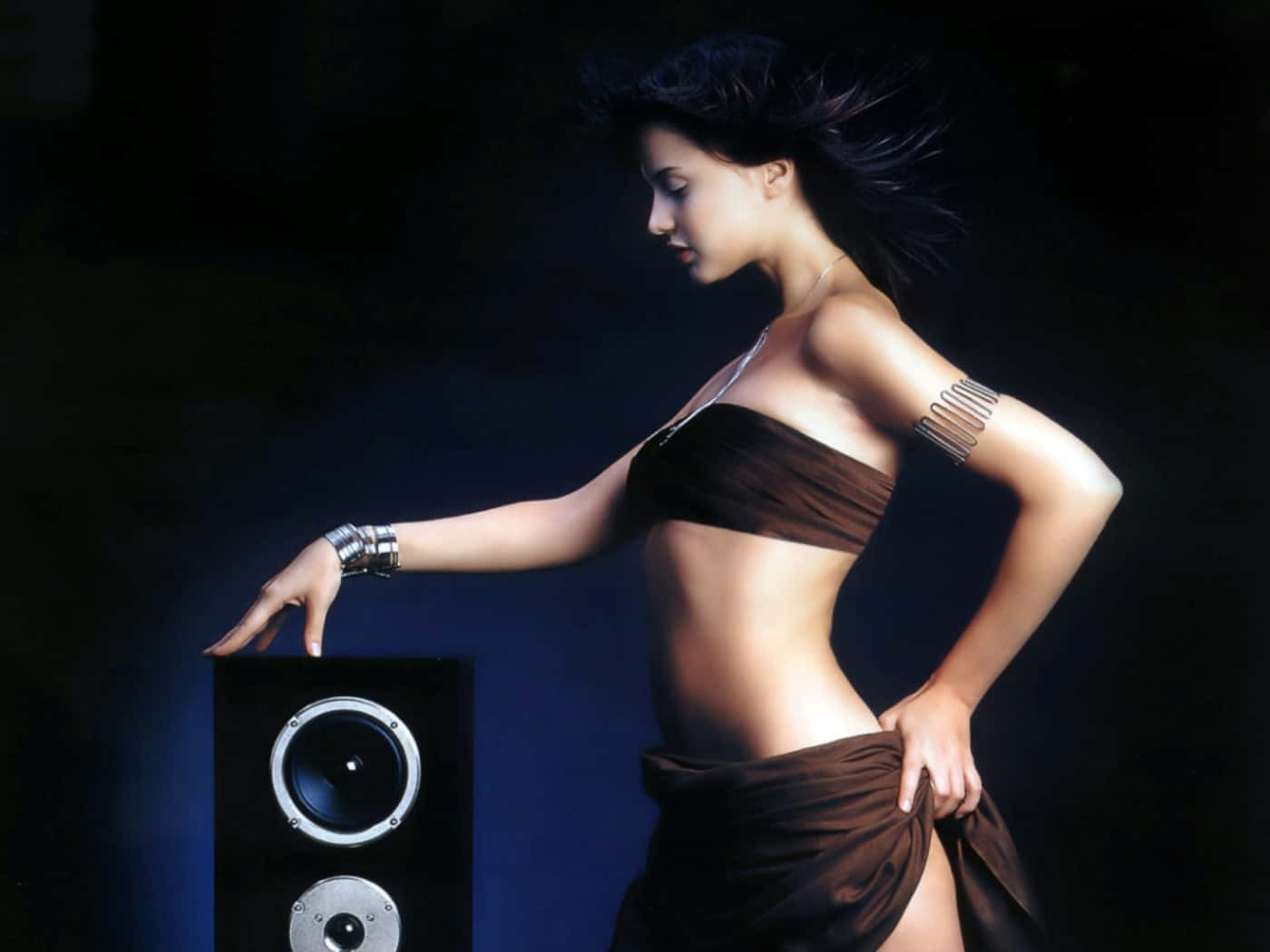 Woman With Black Music Speaker Side Angle Shot