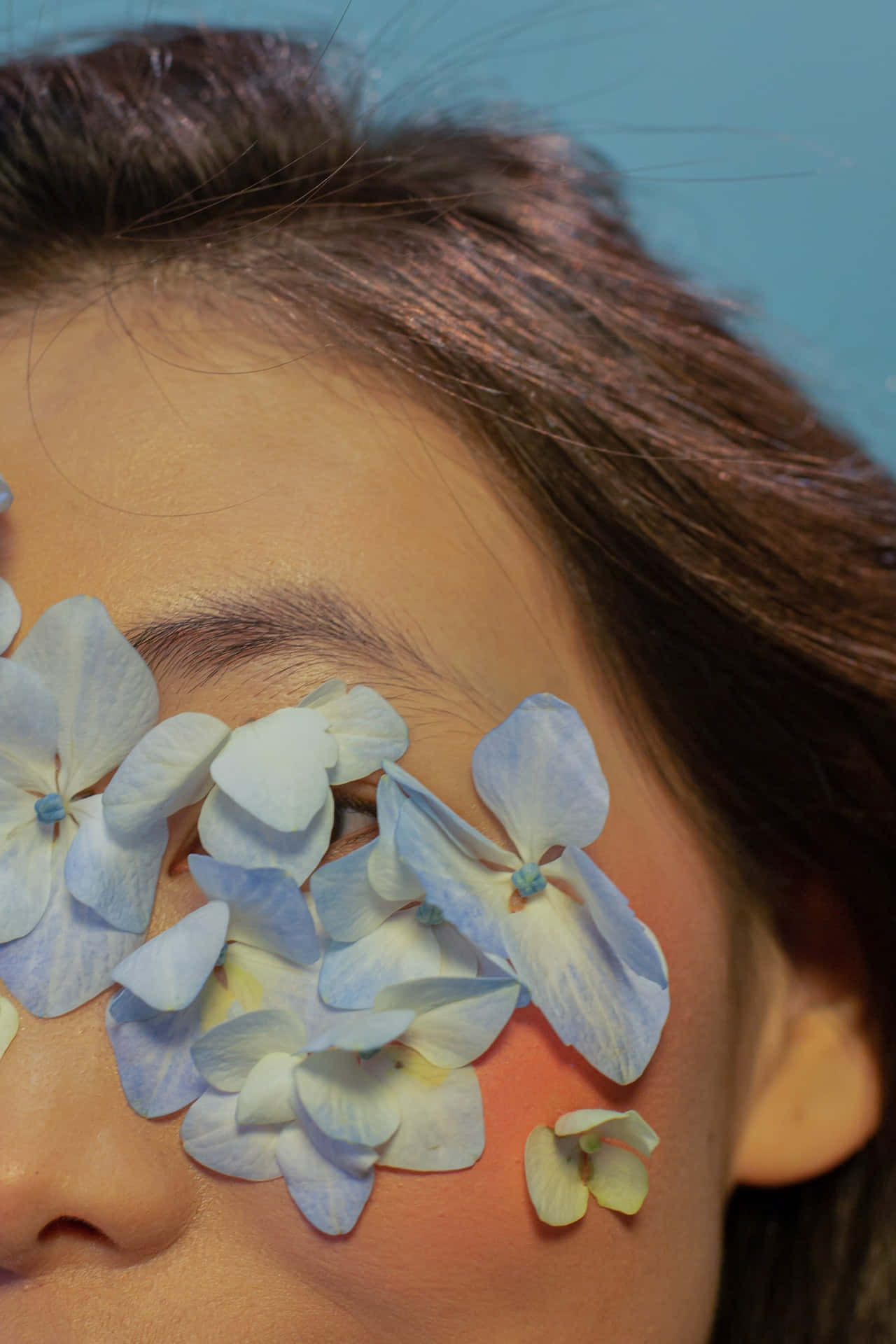 Woman With Blue Flowers Phone Background