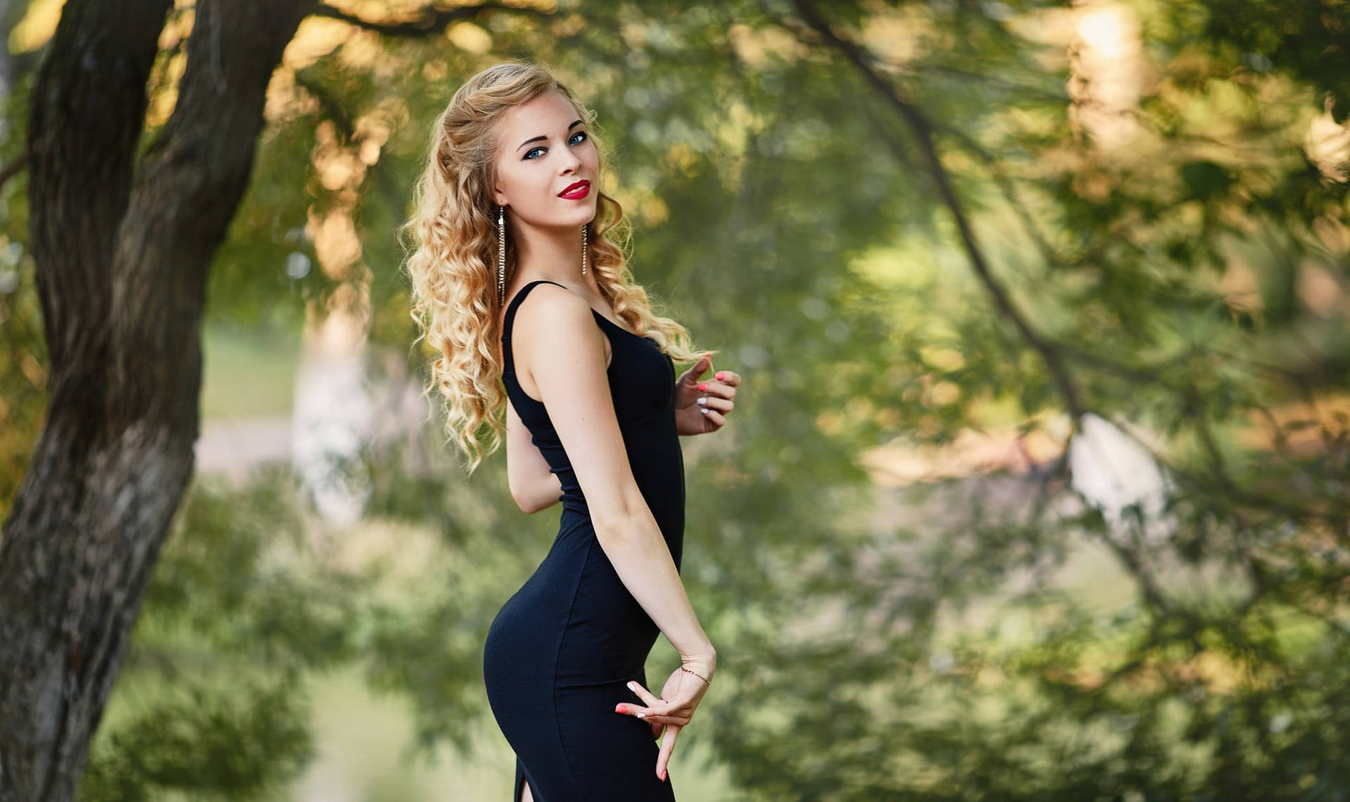 Woman With Curly Hair Black Dress