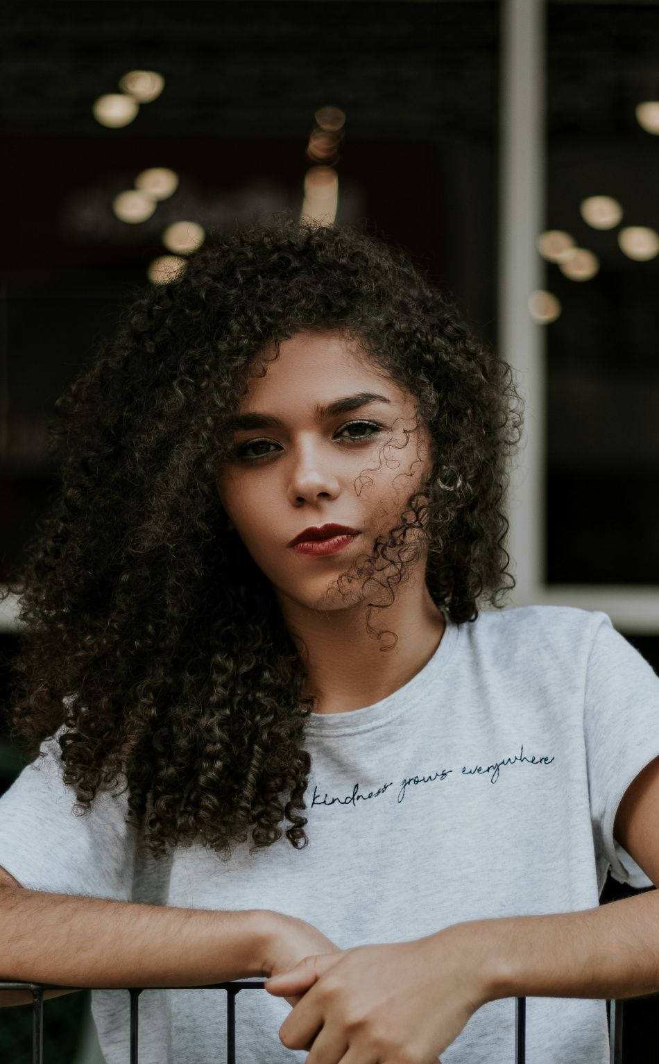 Woman With Curly Hair White Shirt