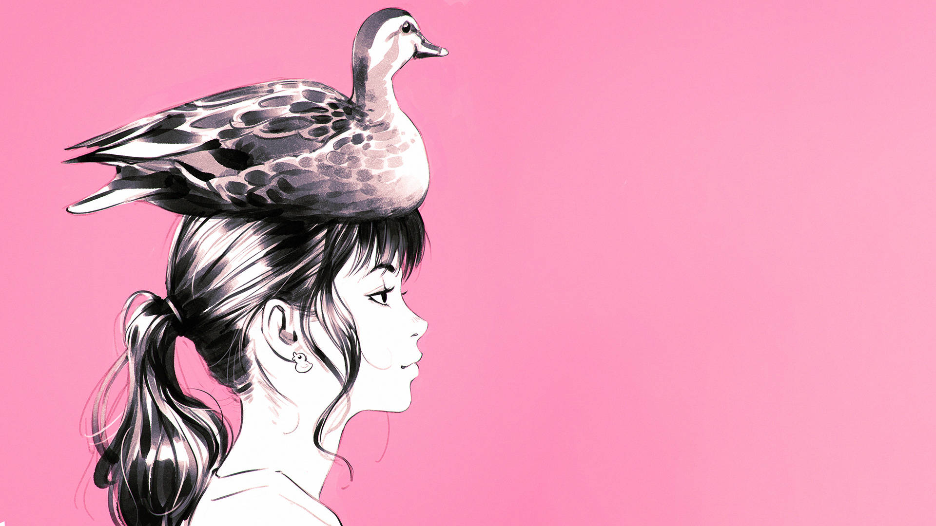 Woman With Duck Art Drawing Background