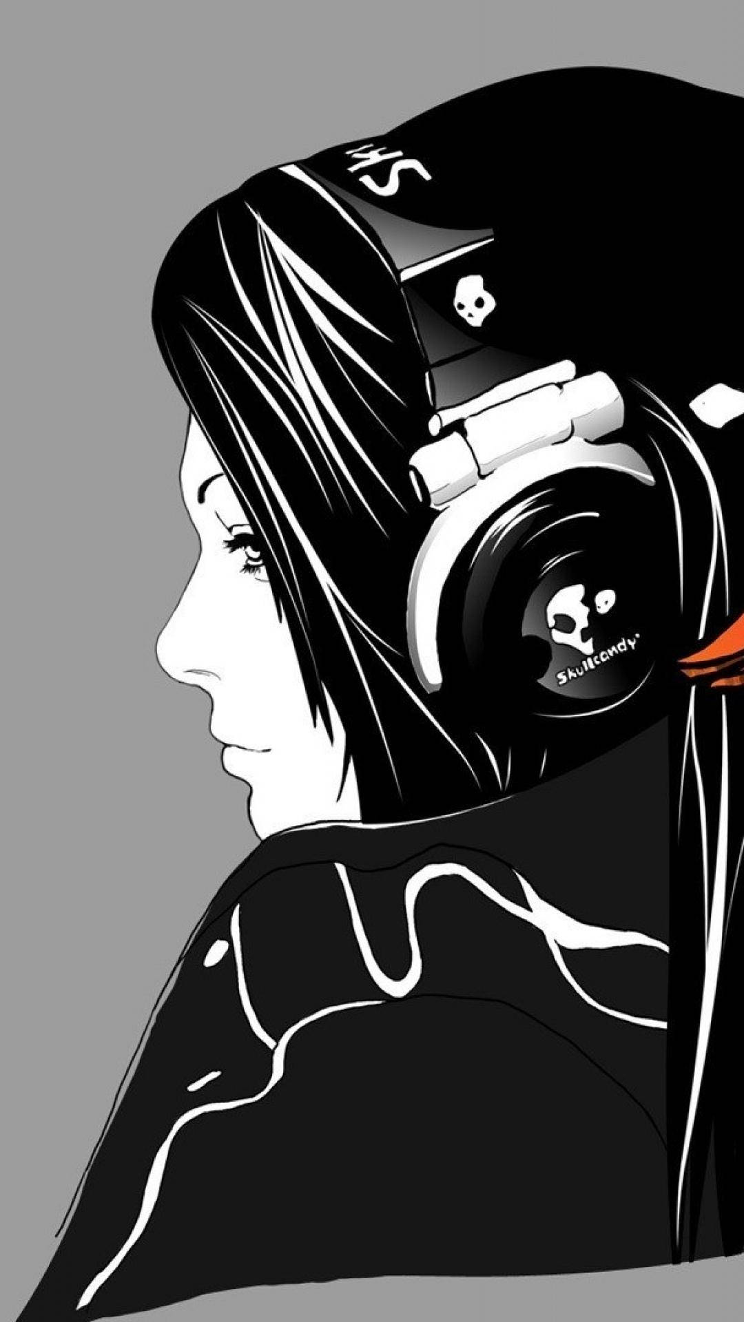 Woman With Headphones Black Lover Background Background