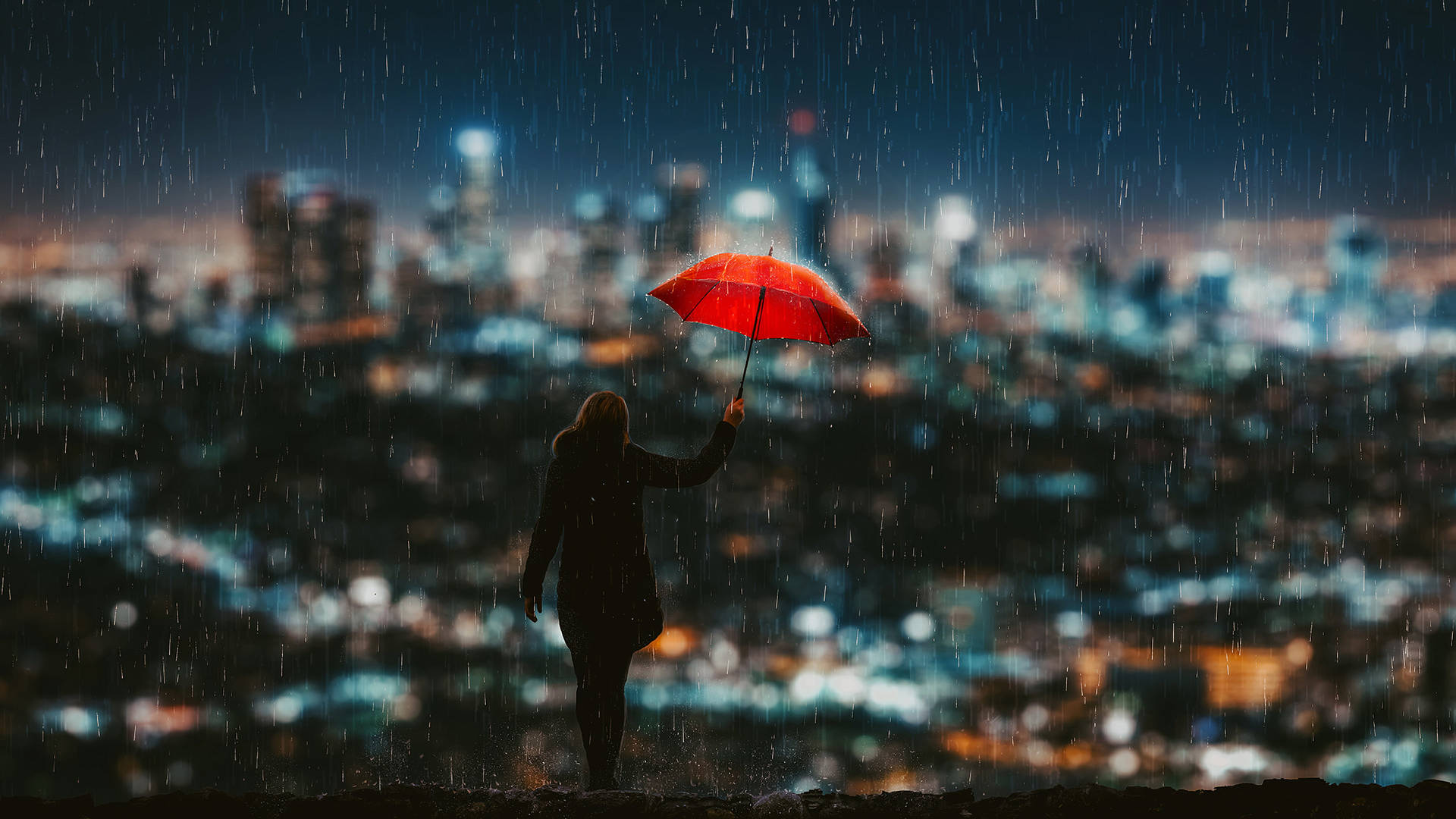 Woman With Red Umbrella Most Beautiful Rain Background