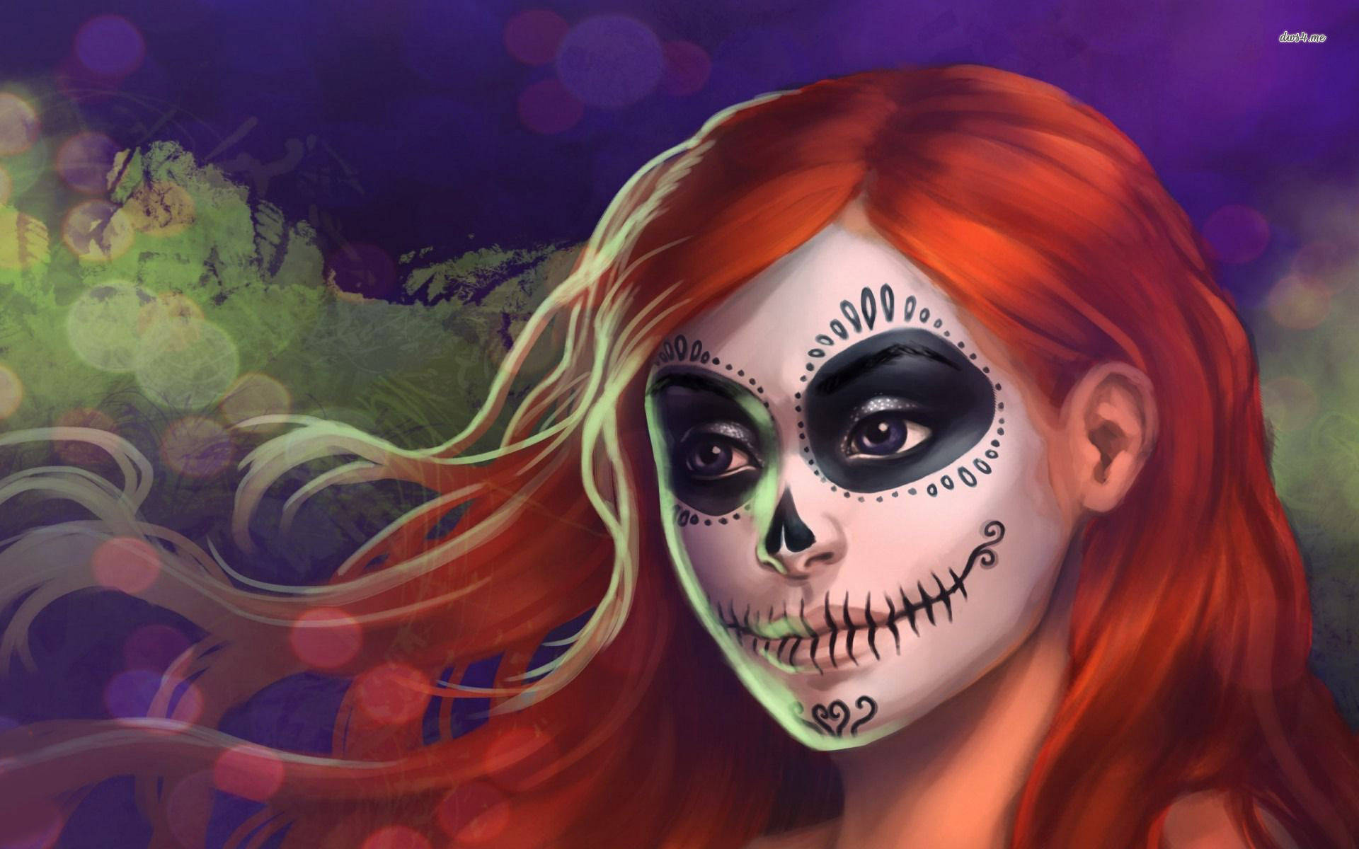 Woman With Sugar Skull Artwork Background