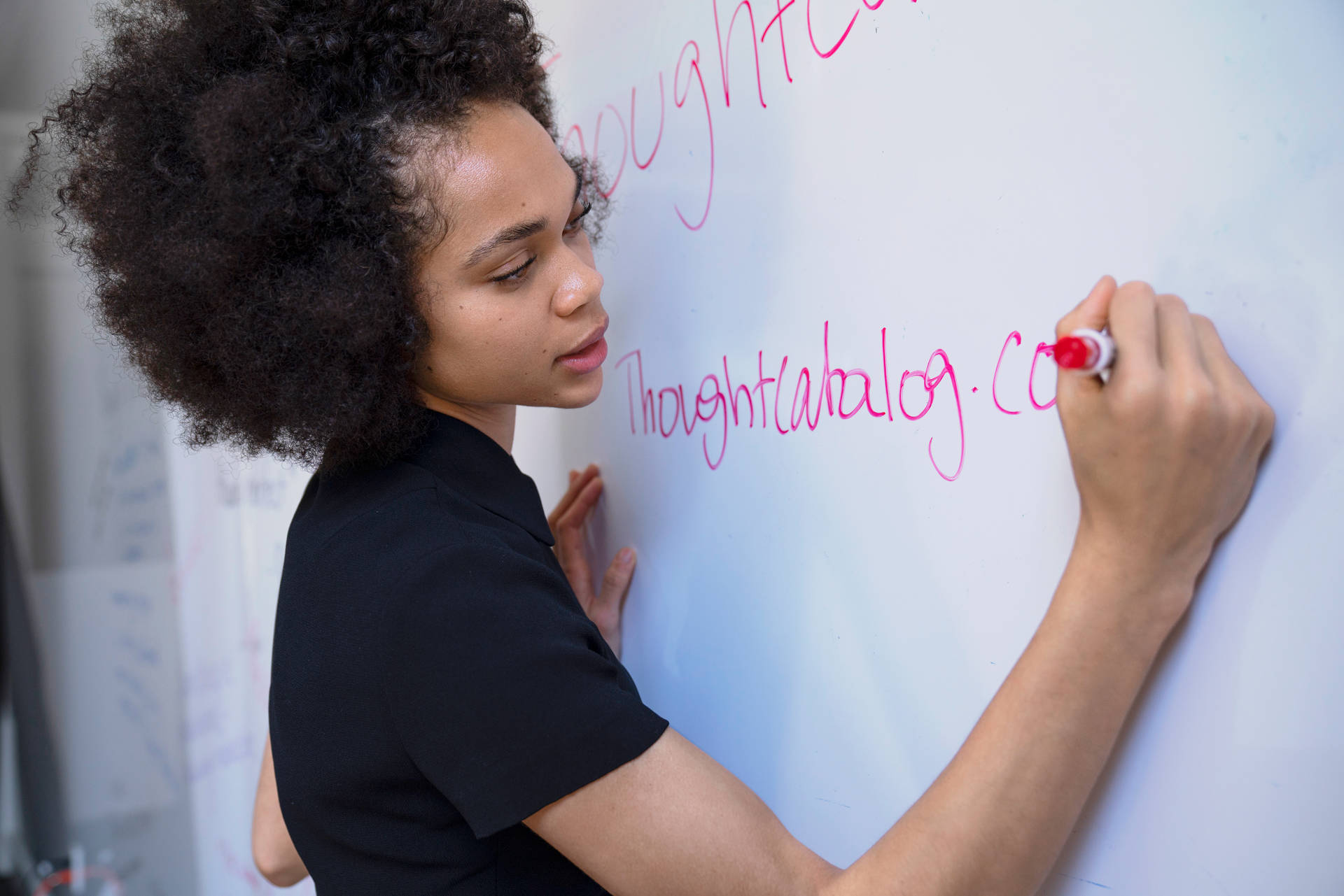 Woman Writing On Whiteboard Education Background