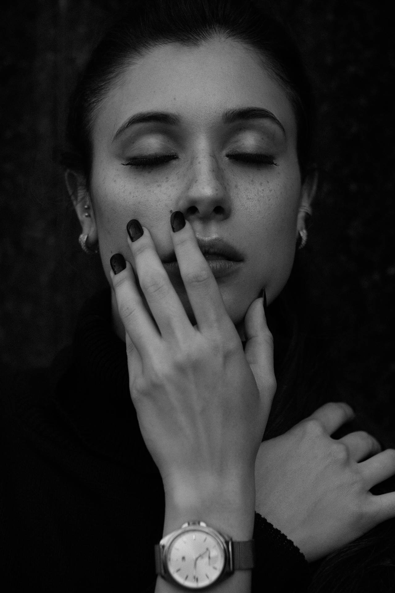 Woman’s Beauty Up-close Black And White Portrait Background