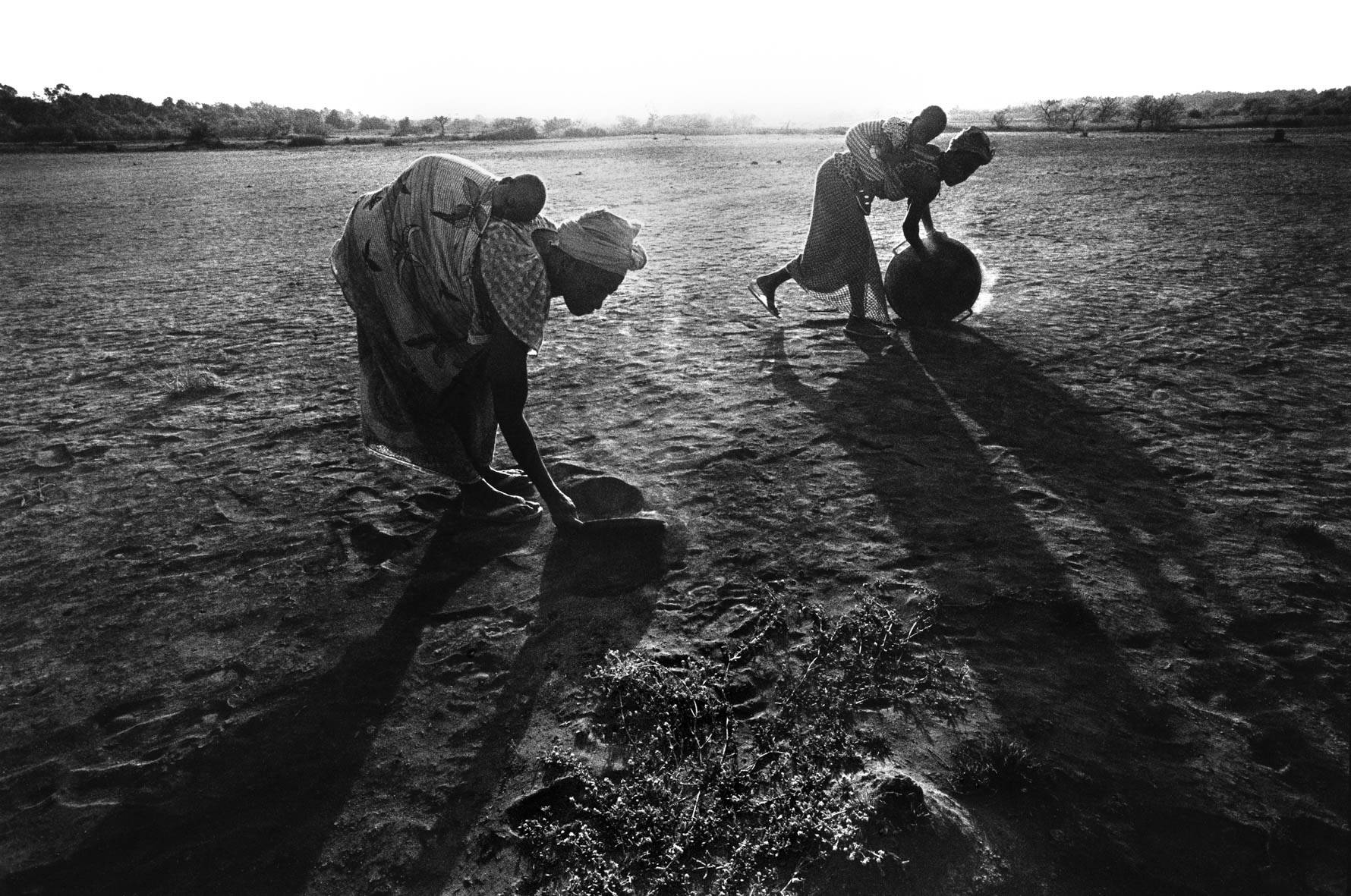 Women Collecting Clay Sand Guinea Bissau Background