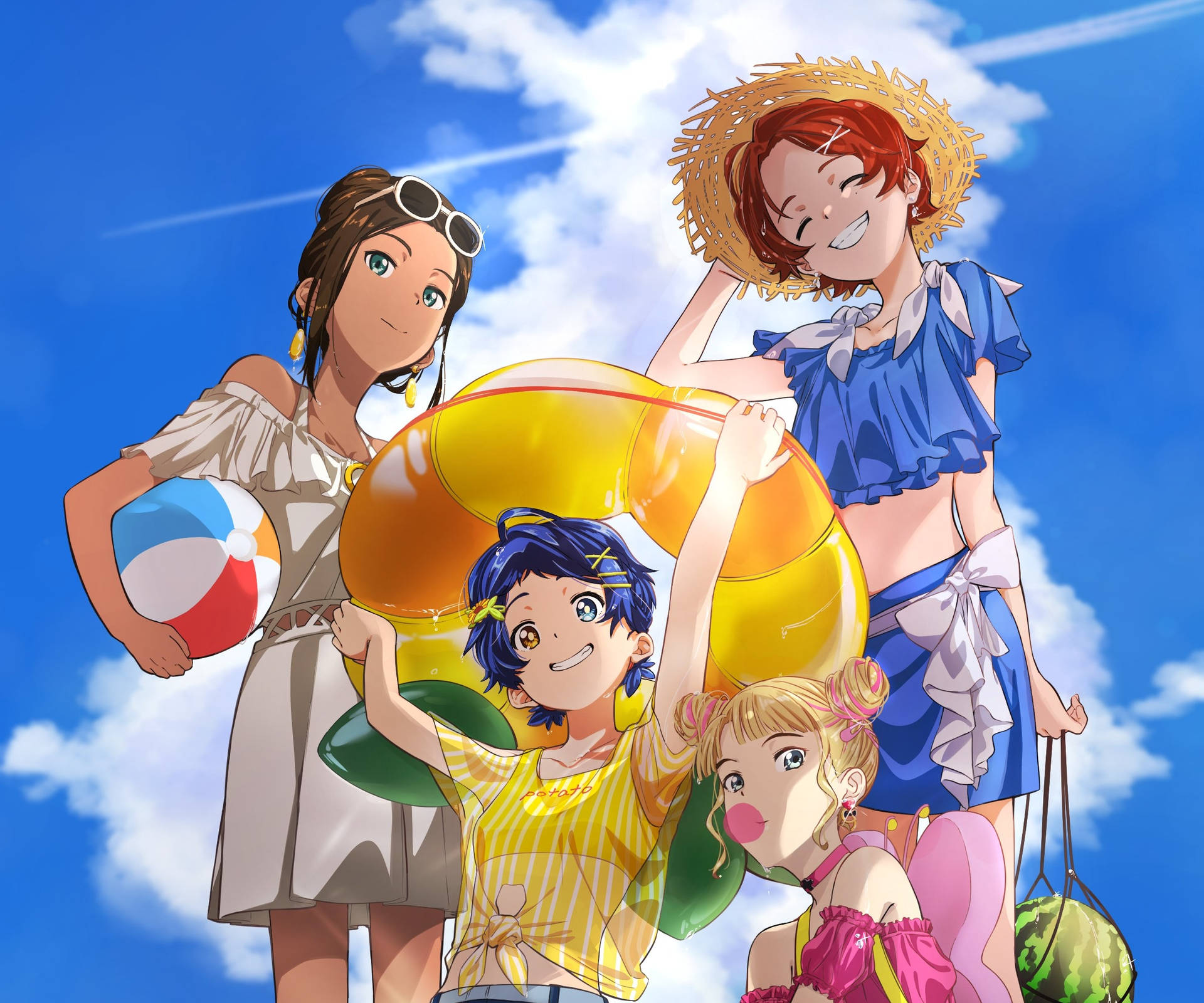 Wonder Egg Priority Characters Beach Outfits Background