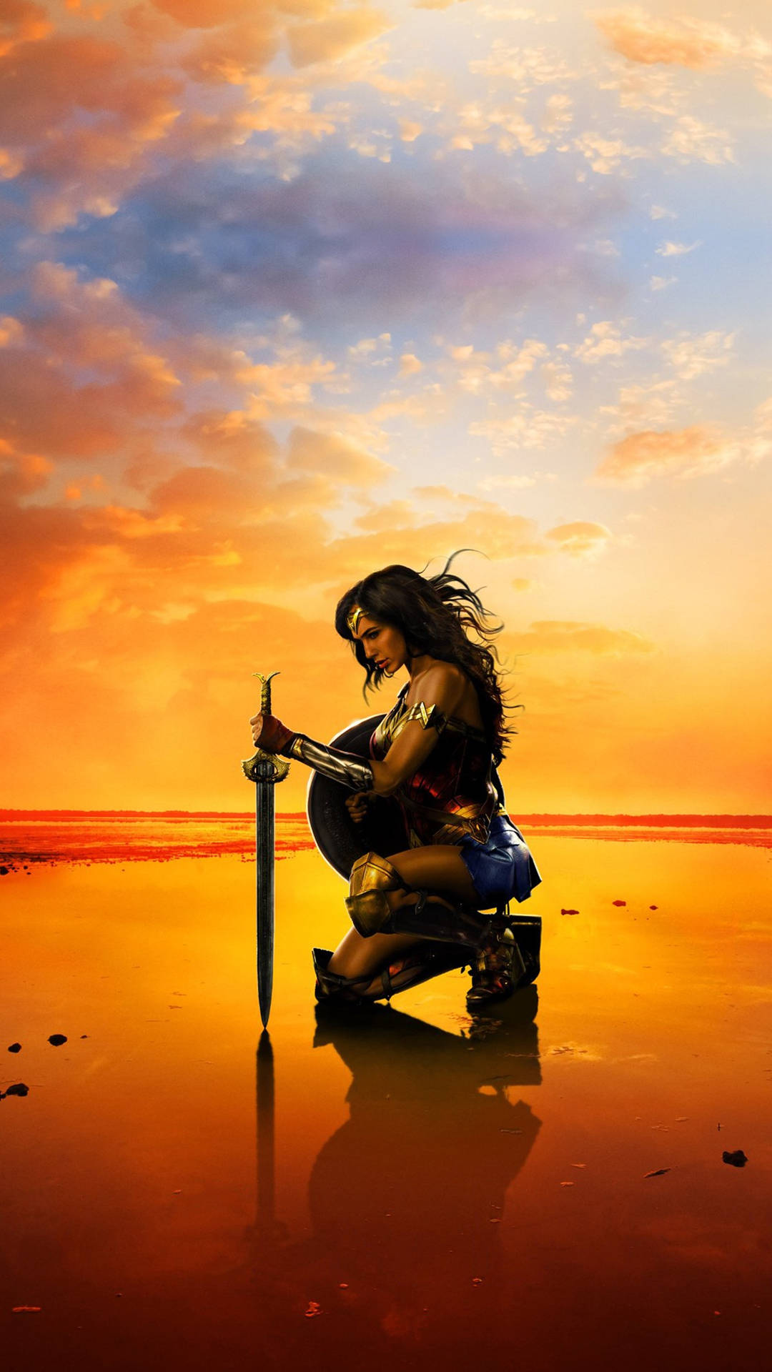 Wonder Woman Beach Sunset Background