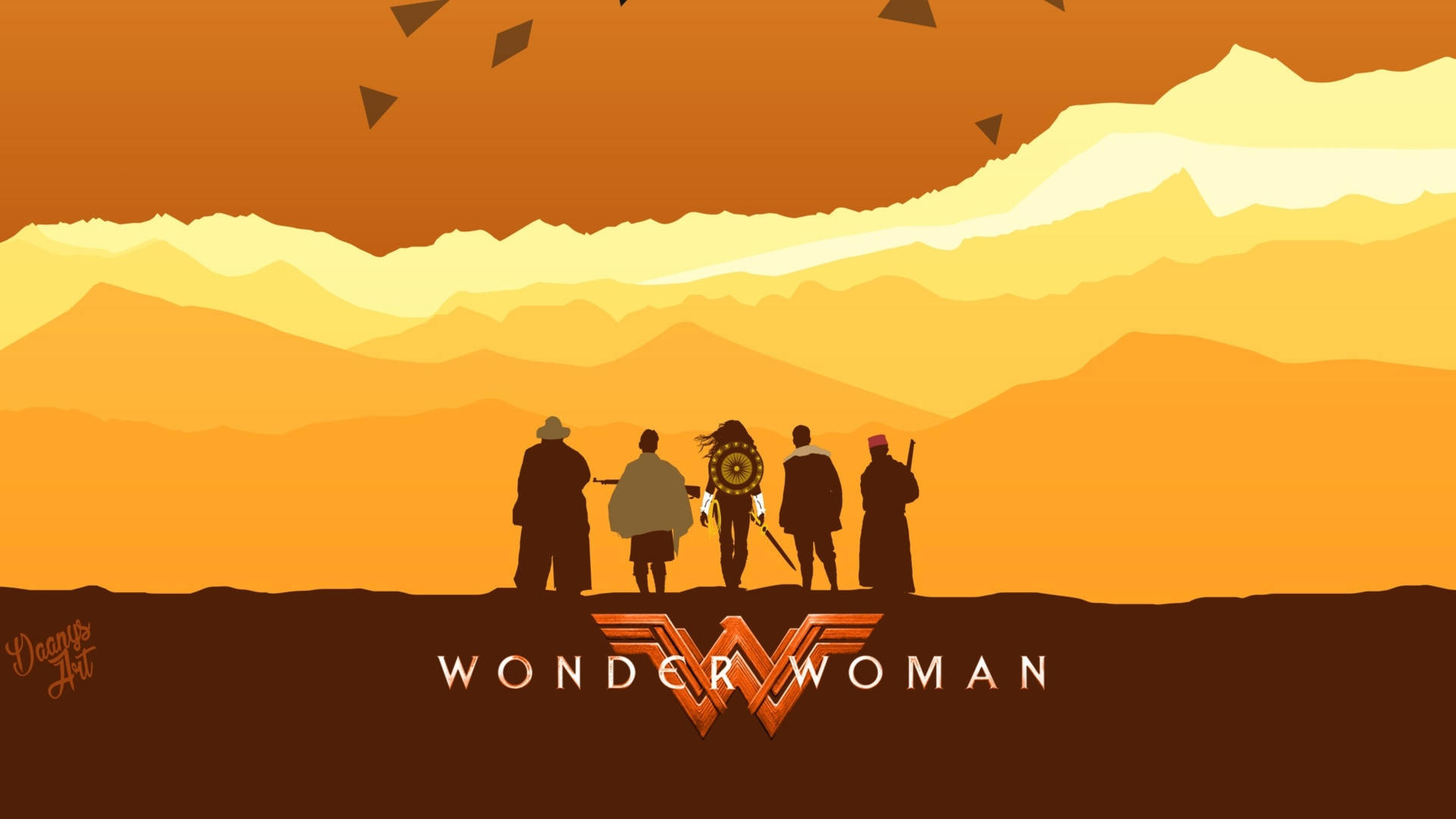 Wonder Woman Minimalist Orange Mountains Background