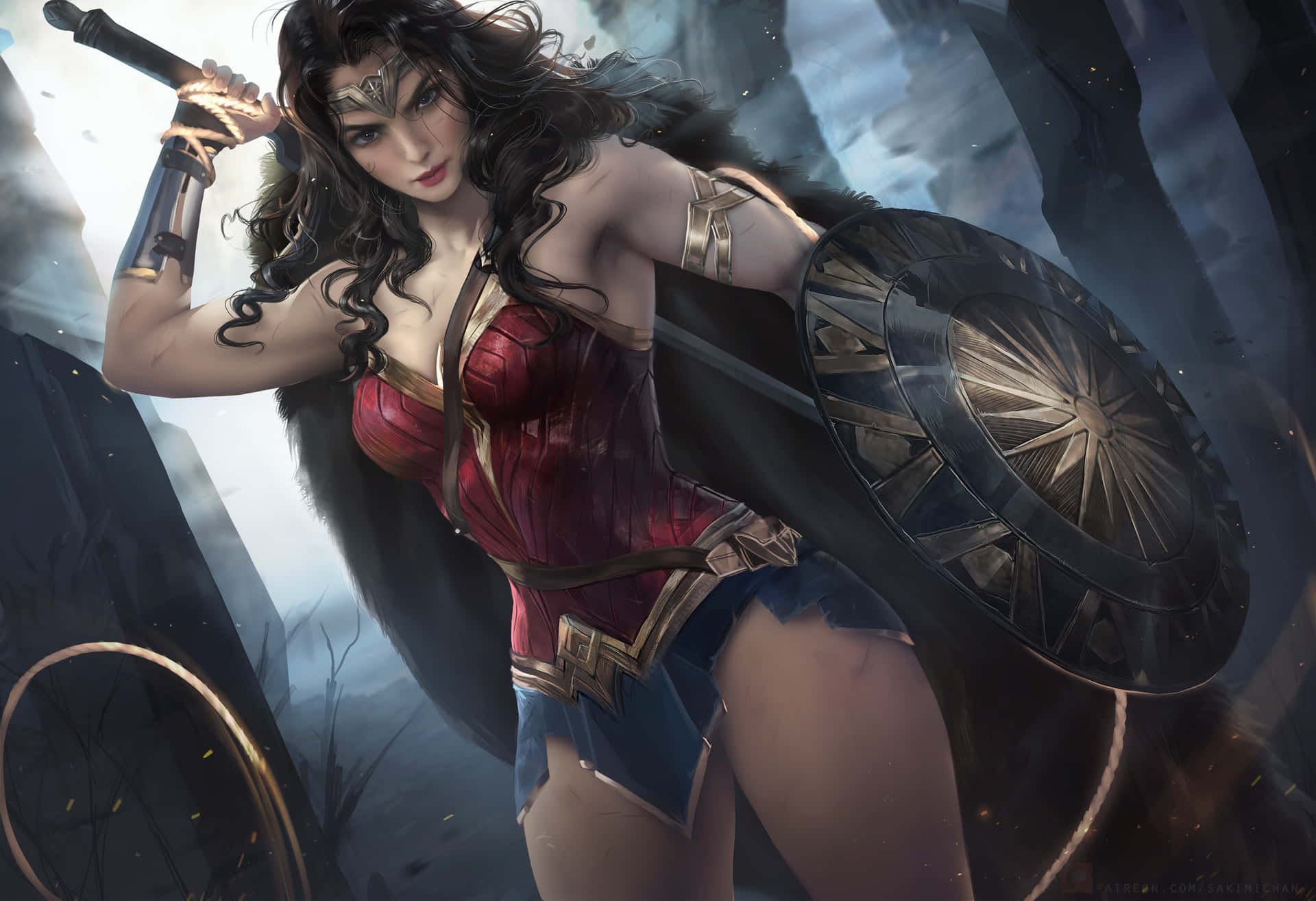 Wonder Woman Showing Thigh Background