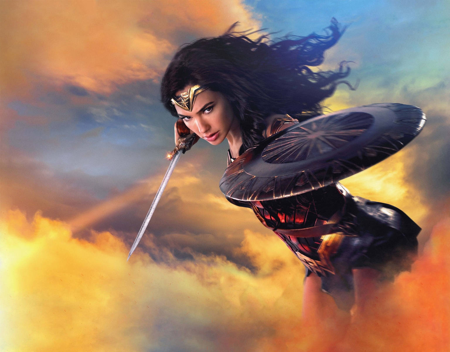 Wonder Woman Superhero Throwing Shield Background