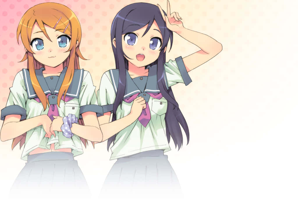 Wonderful Digital Art Of Anime Cute Sisters Background