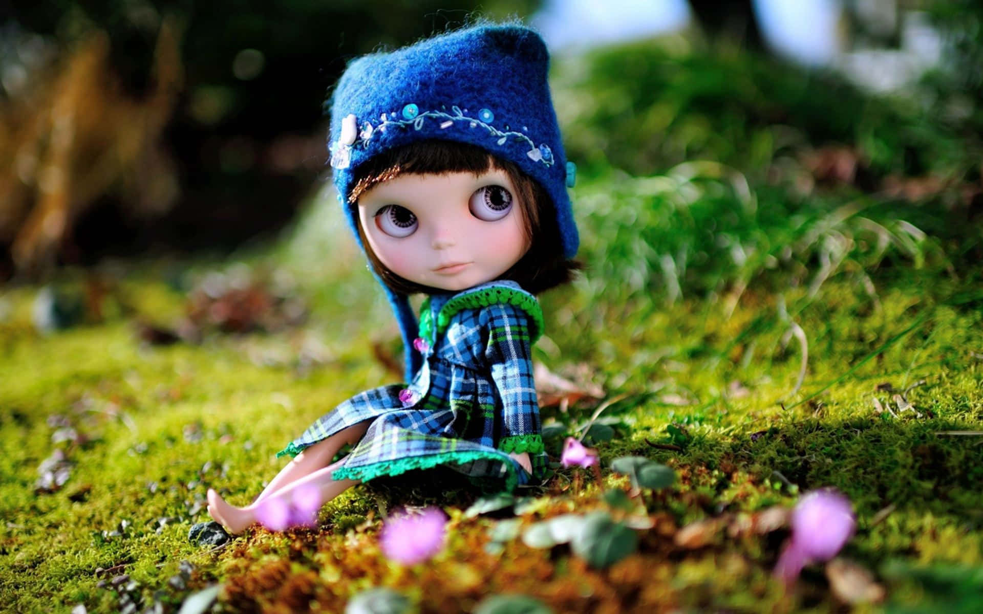 Wonderful Girl Sitting In Woods Background