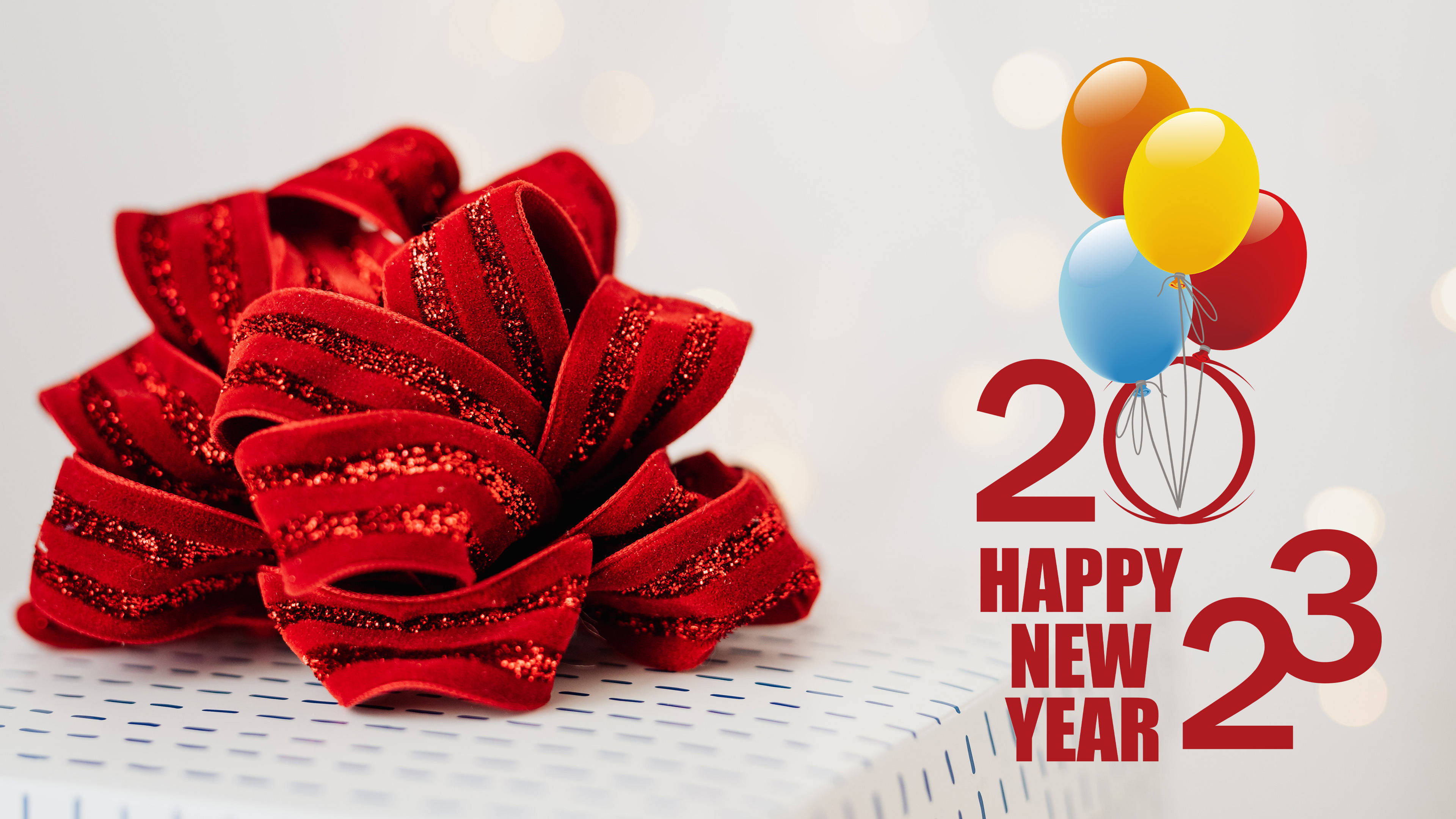 Wonderful Happy New Year 2023 Present Red Ribbon