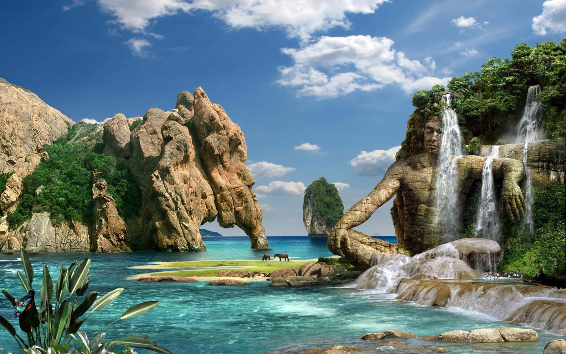 Wonderful Human Rock Scenery Background