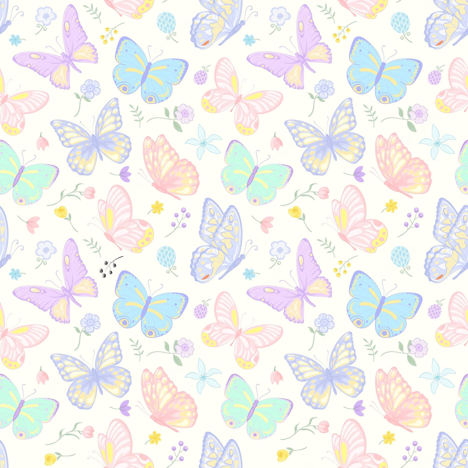 Wonderful Pastel Butterflies And Flowers Background