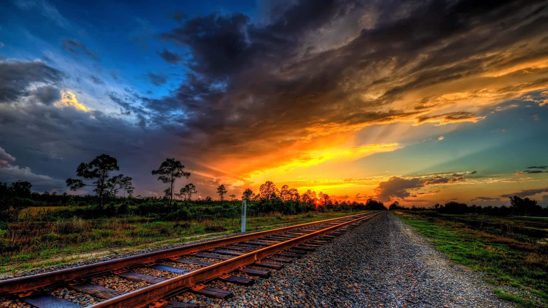 Wonderful Railway During Sunset Background