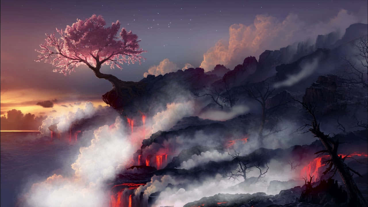Wonderful Tree In Clouds Background