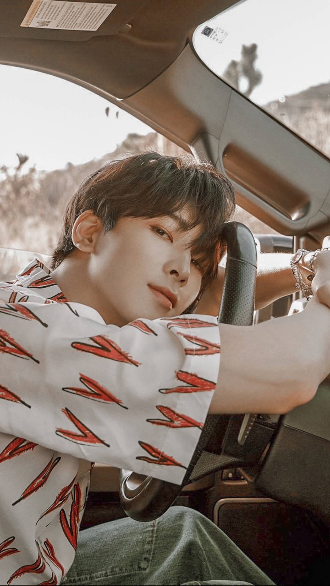 Wonwoo Riding A Car Background