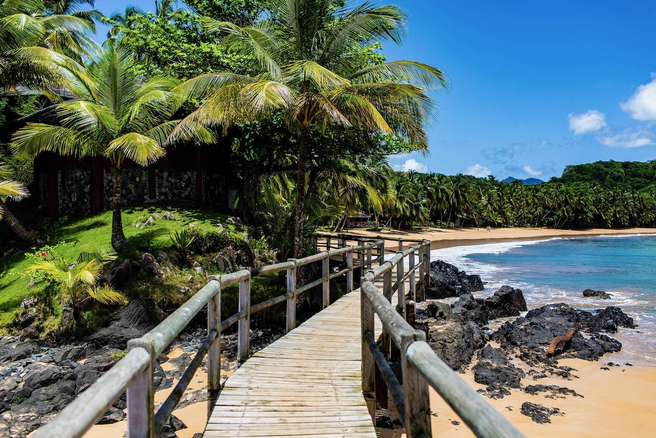 Wooden Bridge In Sao Tome And Principe Background