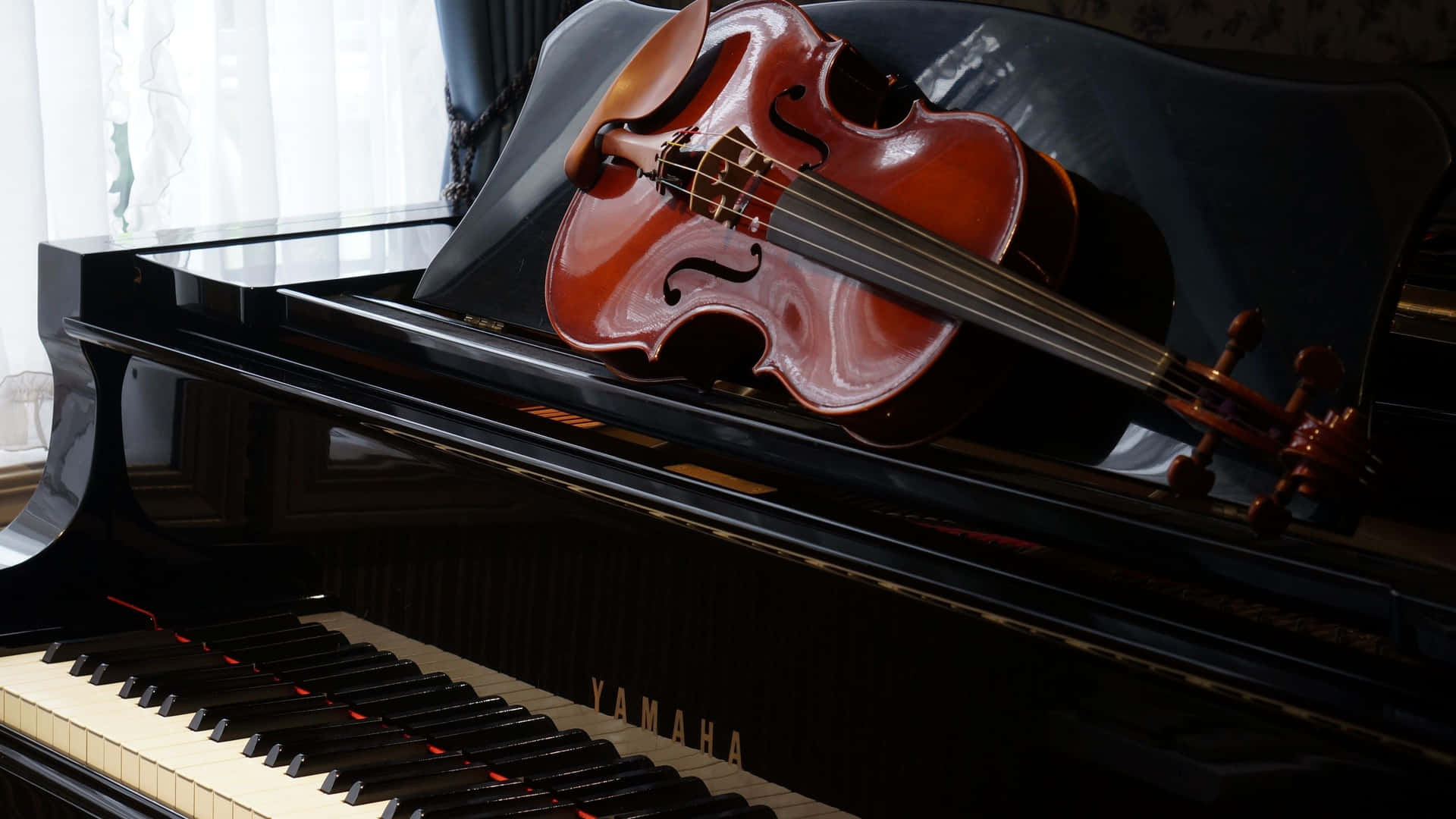 Wooden Chordophone Violin Instrument And Piano Background