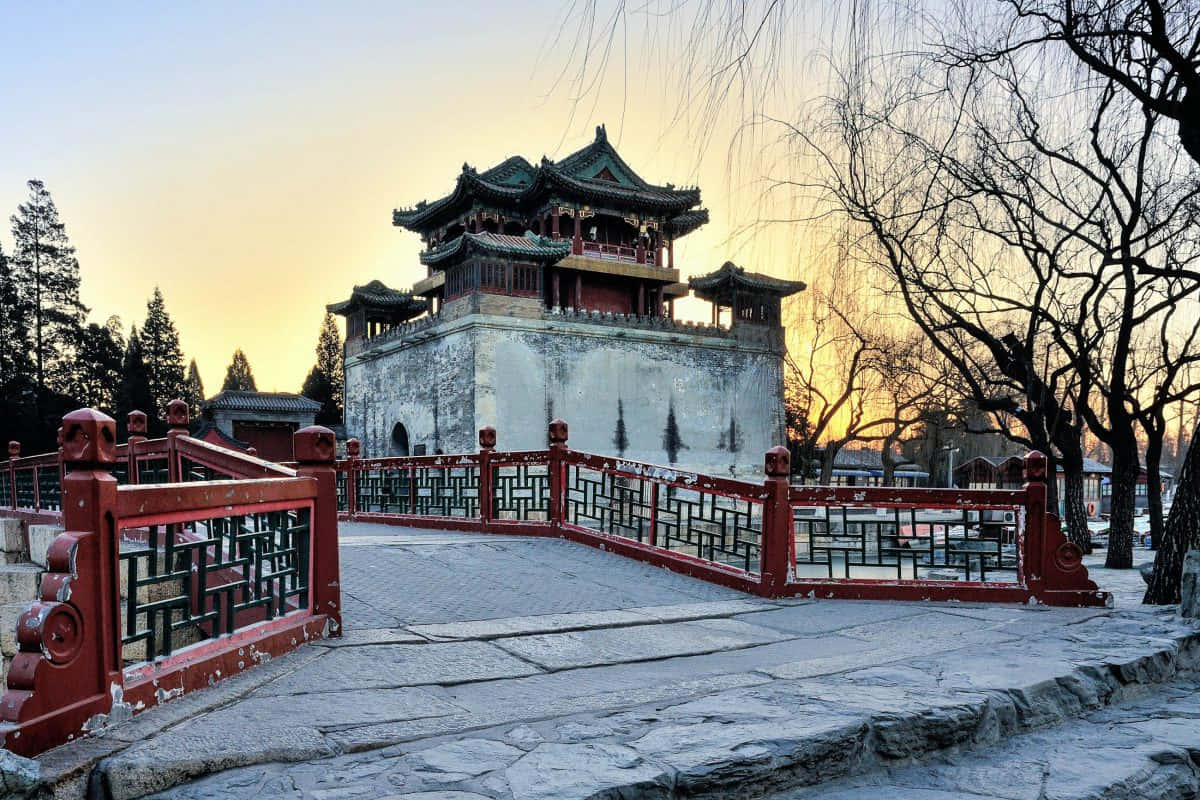 Wooden Handrail Leading To Summer Palace Background