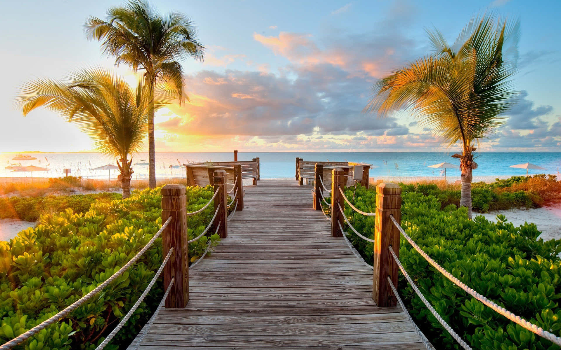 Wooden Path To The Sea Background