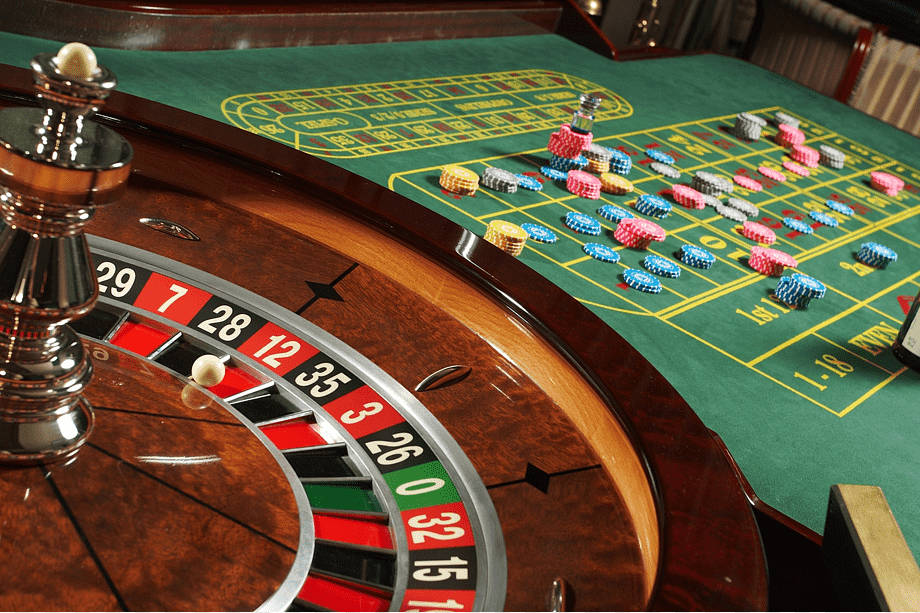 Wooden Roulette Table Betting Chips Baccarat Game Background