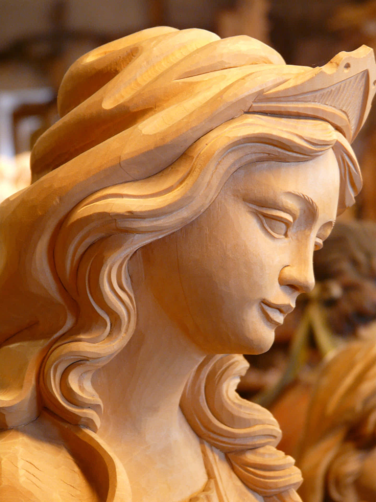 Wooden Sculpture Elegant Female Figure Background