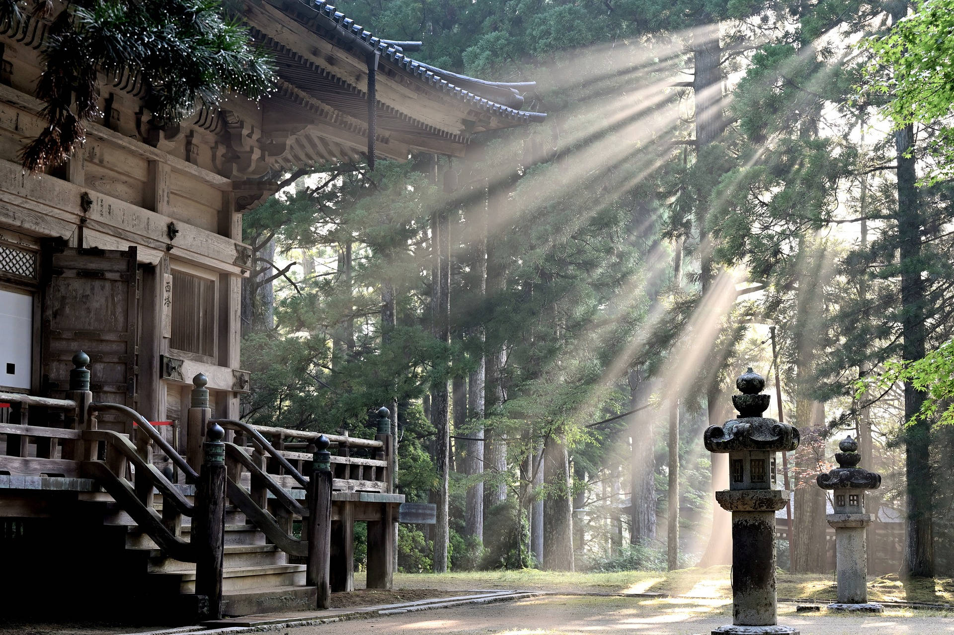 Wooden Temple In The Woods Background