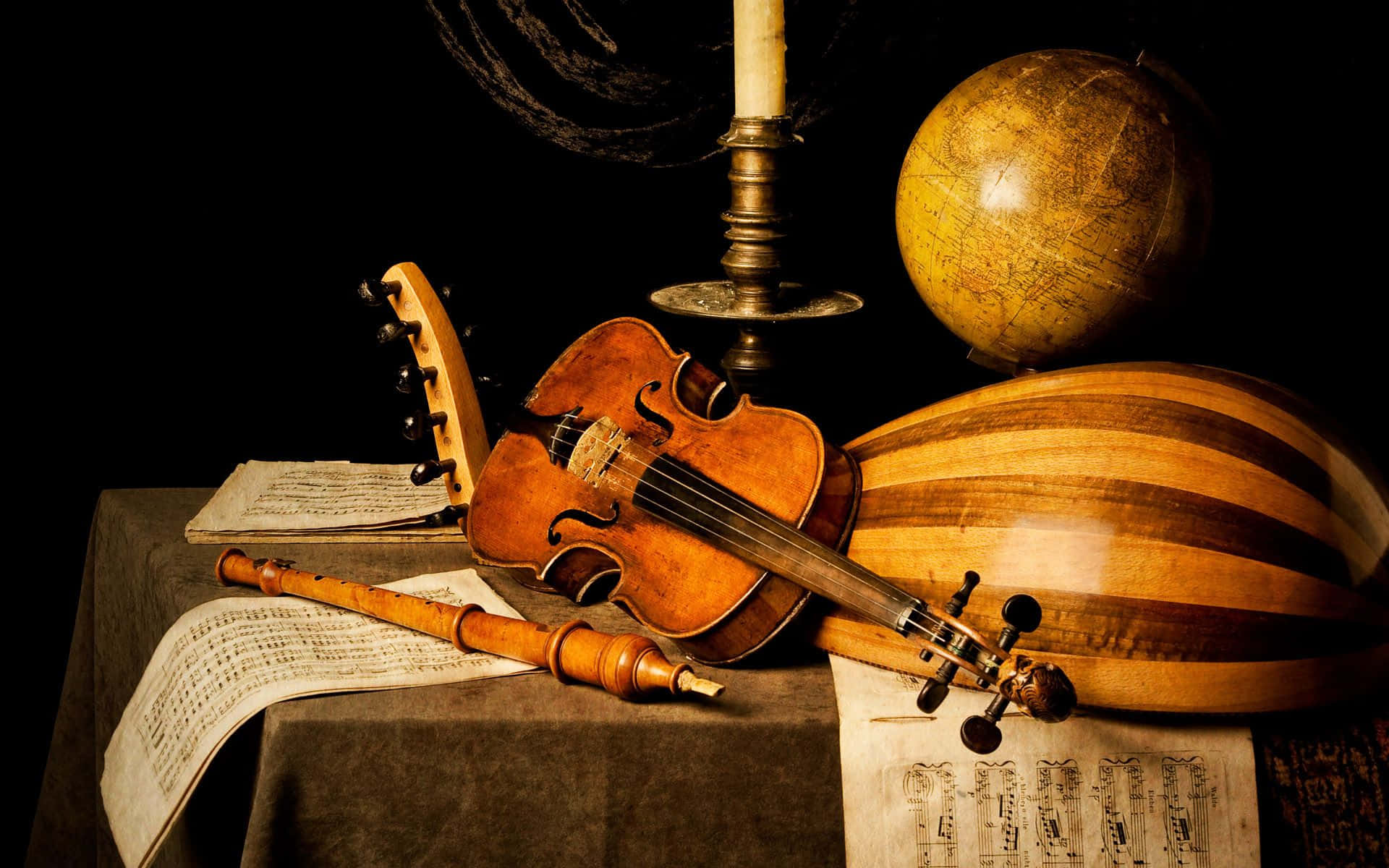 Wooden Violin Globe Musical Instrument Background