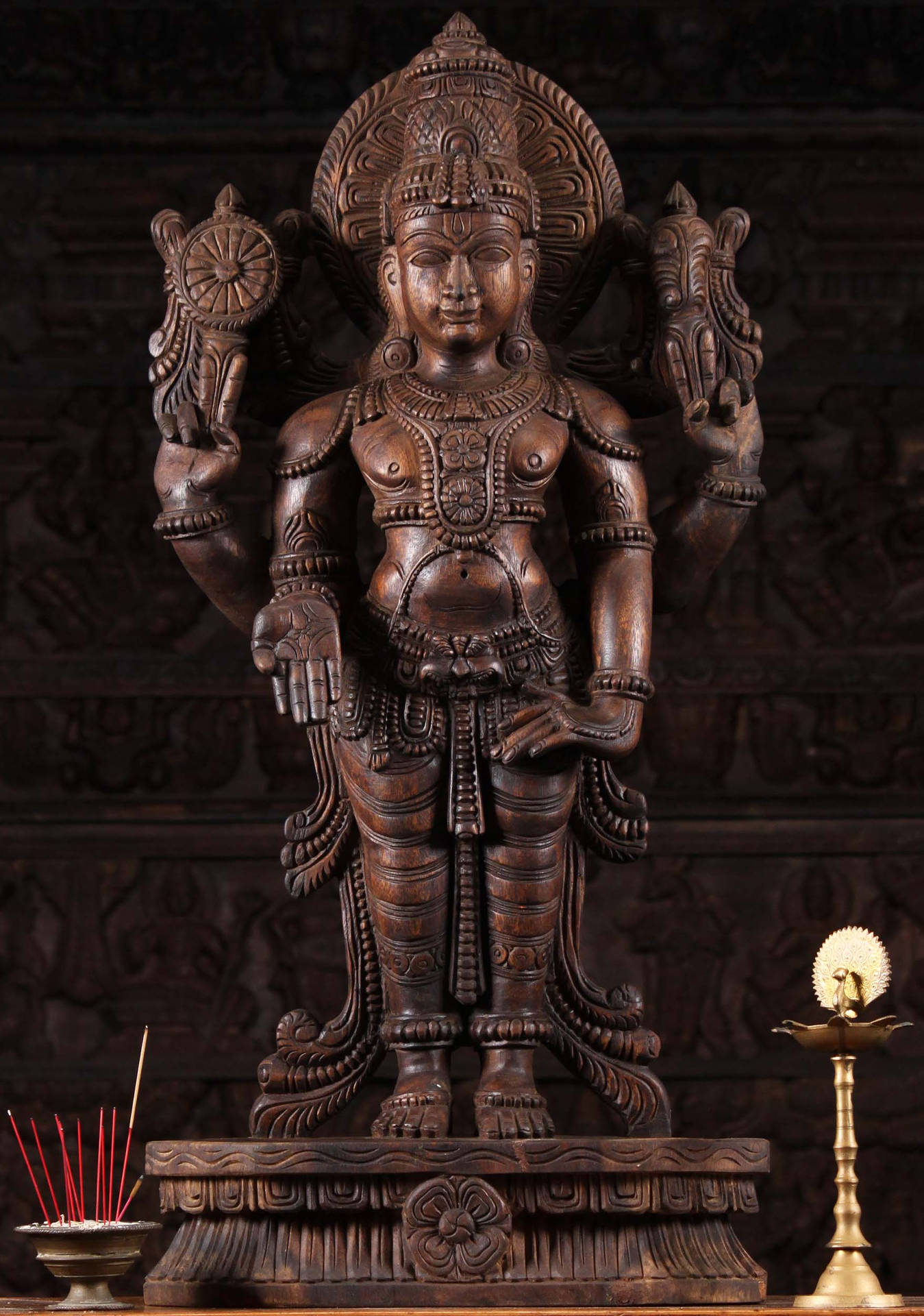 Wooden Vishnu Sculpture Background